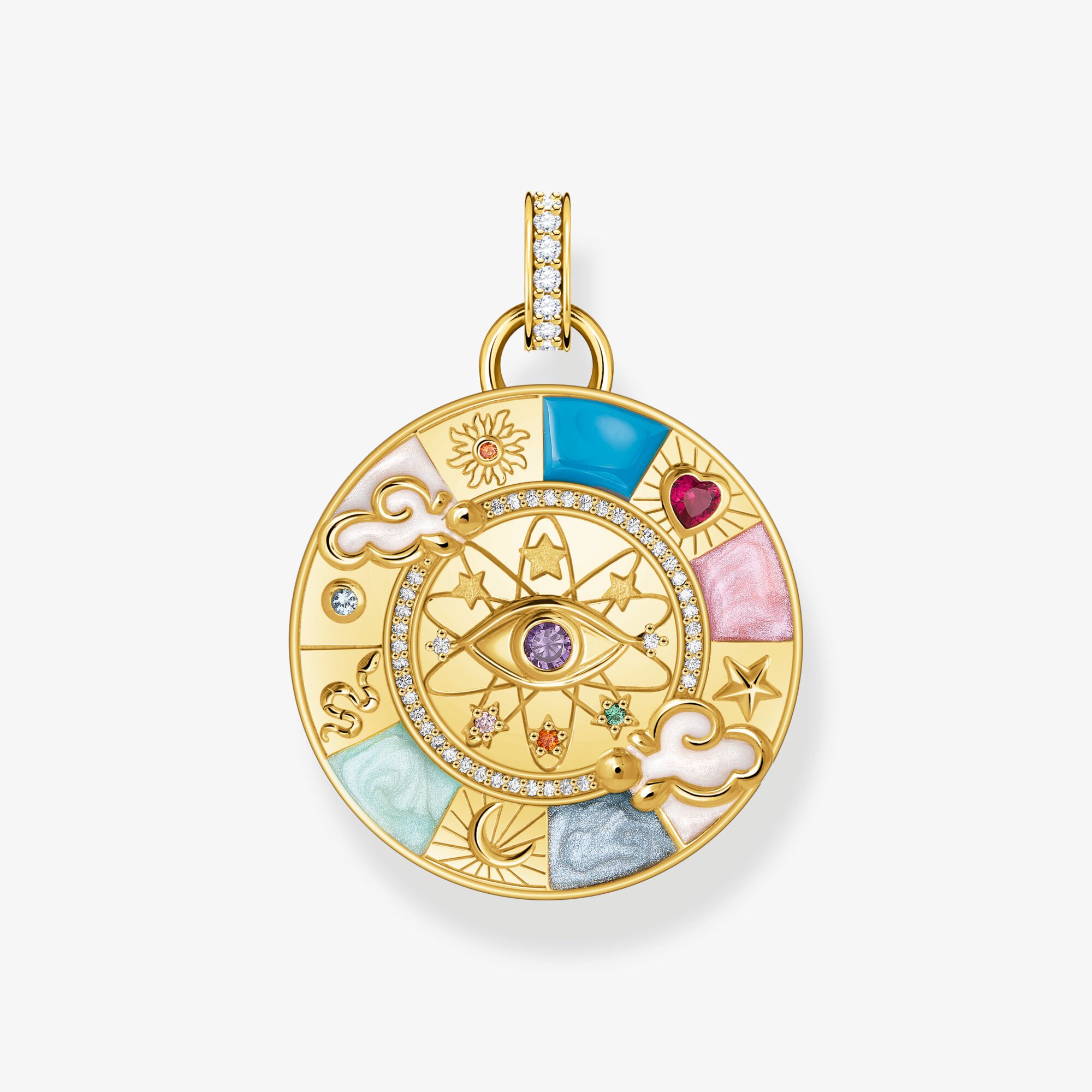 THOMAS SABO Pendentif doré Roue de la fortune avec symboles cosmiques, Argent Sterling 925‰ doré or jaune 18 carats , Taille: one size, femme