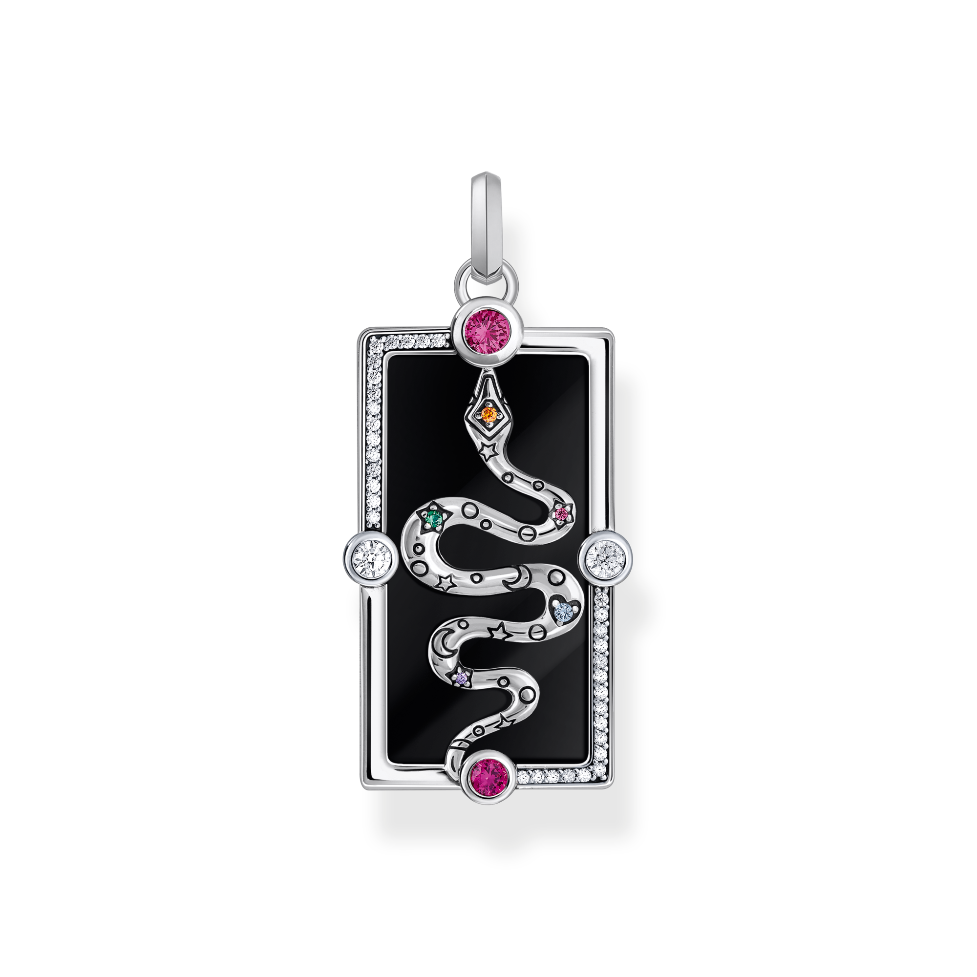Thomas Sabo Kettenanhänger Schlange mit schwarzer Kaltemaille und bunten Steinen Silber mehrfarbig PE958-473-7