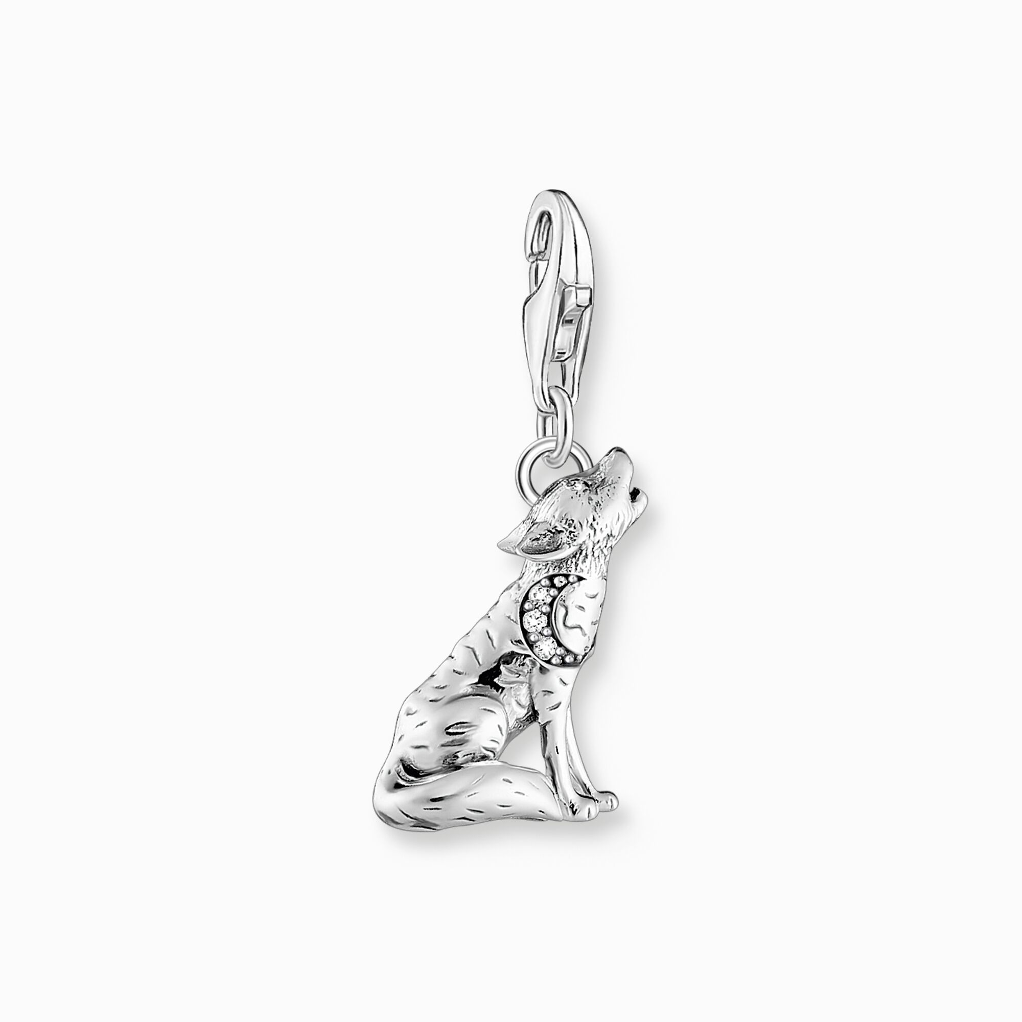 Silver blackened charm pendant three-dimensional wolf from the Charm Club collection in the THOMAS SABO online store