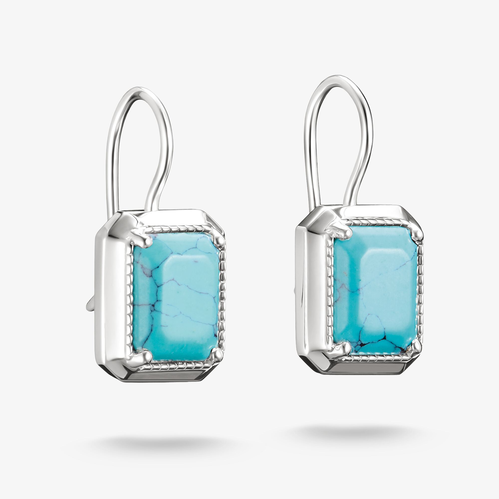 THOMAS SABO Boucles d’oreilles pendantes pierres octogonales turquoise Elyndra argent, Argent sterling, Taille: one size, femme