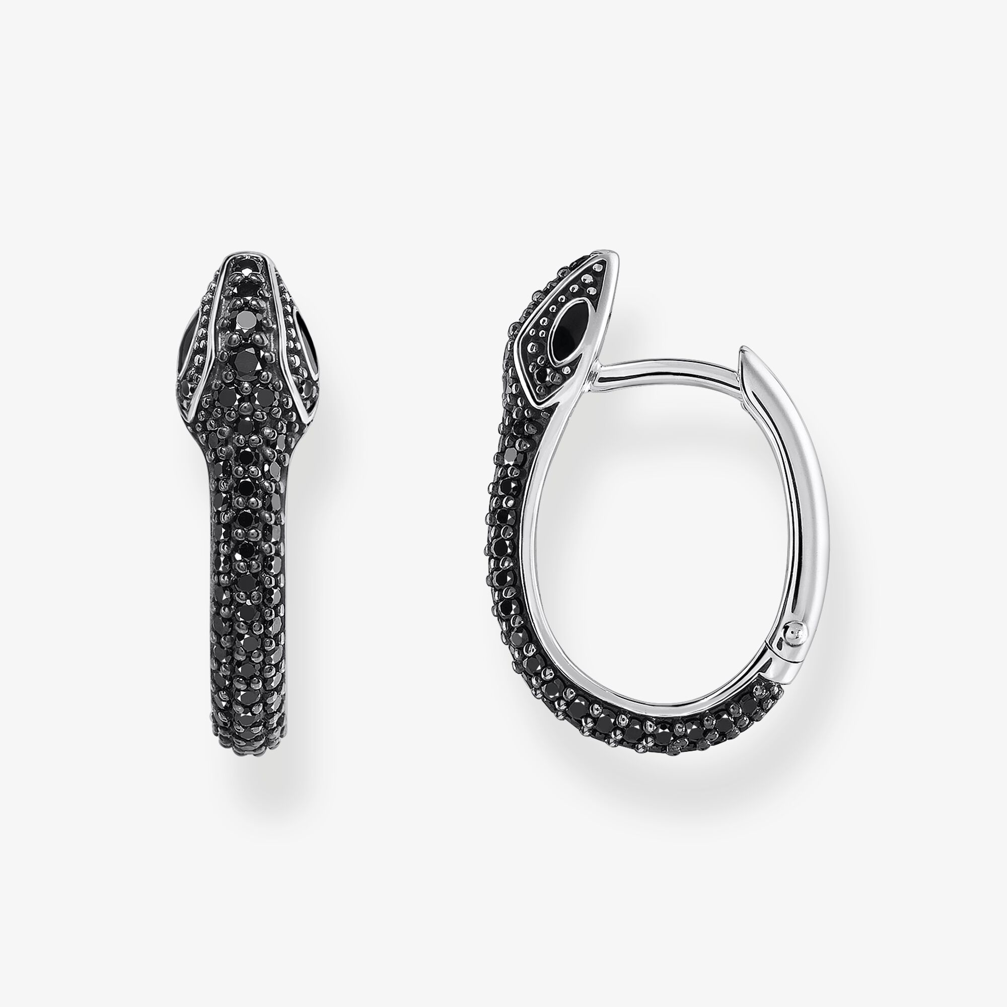 THOMAS SABO Boucles d'oreilles serpent noirci en argent avec zircon noir, Argent sterling, Taille: one size, femme