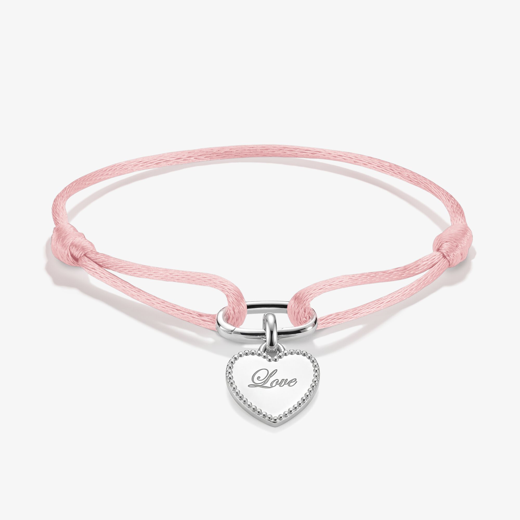 THOMAS SABO Schmuck-Set Herz Anhänger "Love" mit pinkem Textilarmband Connect Silber, Unisex, LOOK26-02-011