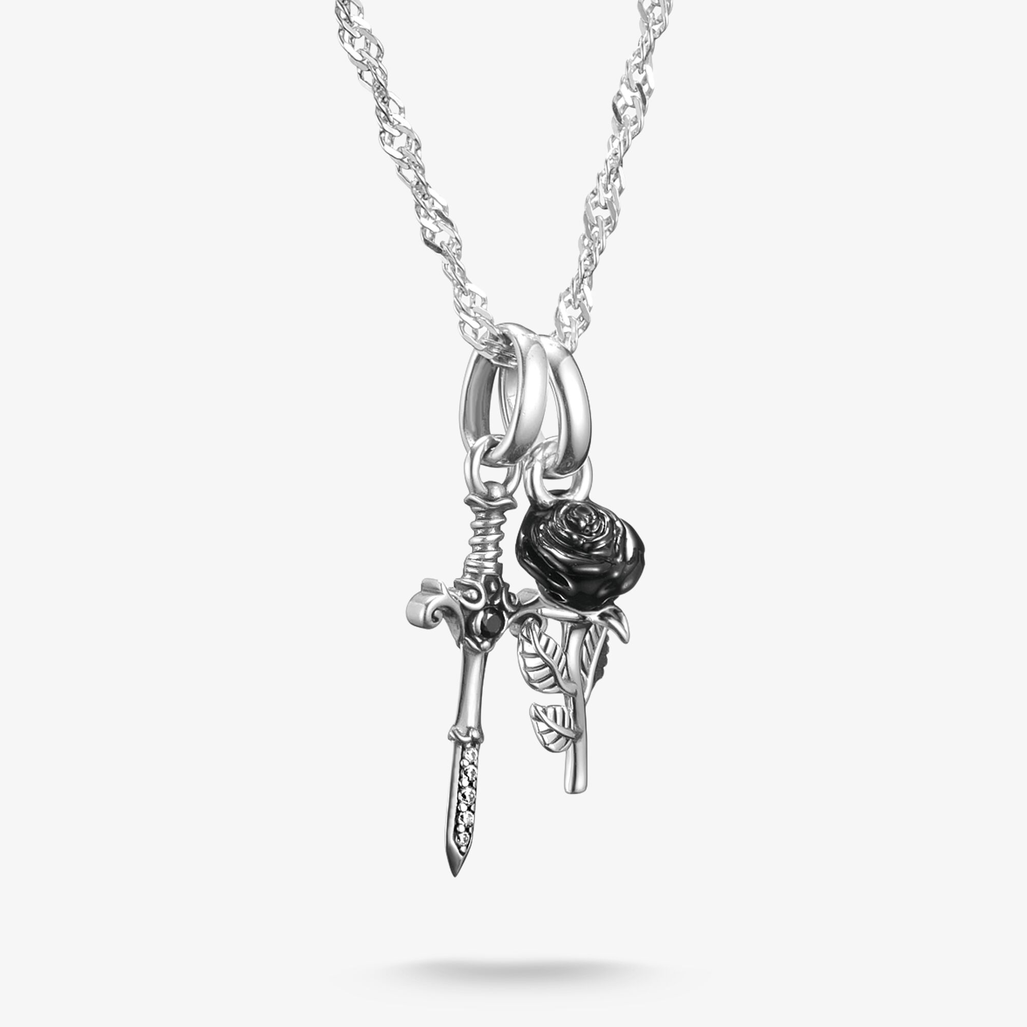THOMAS SABO Halsband True Romance Svärd och ros zirkonia silver, 925 sterlingsilver, Storlek: 45 cm, Unisex