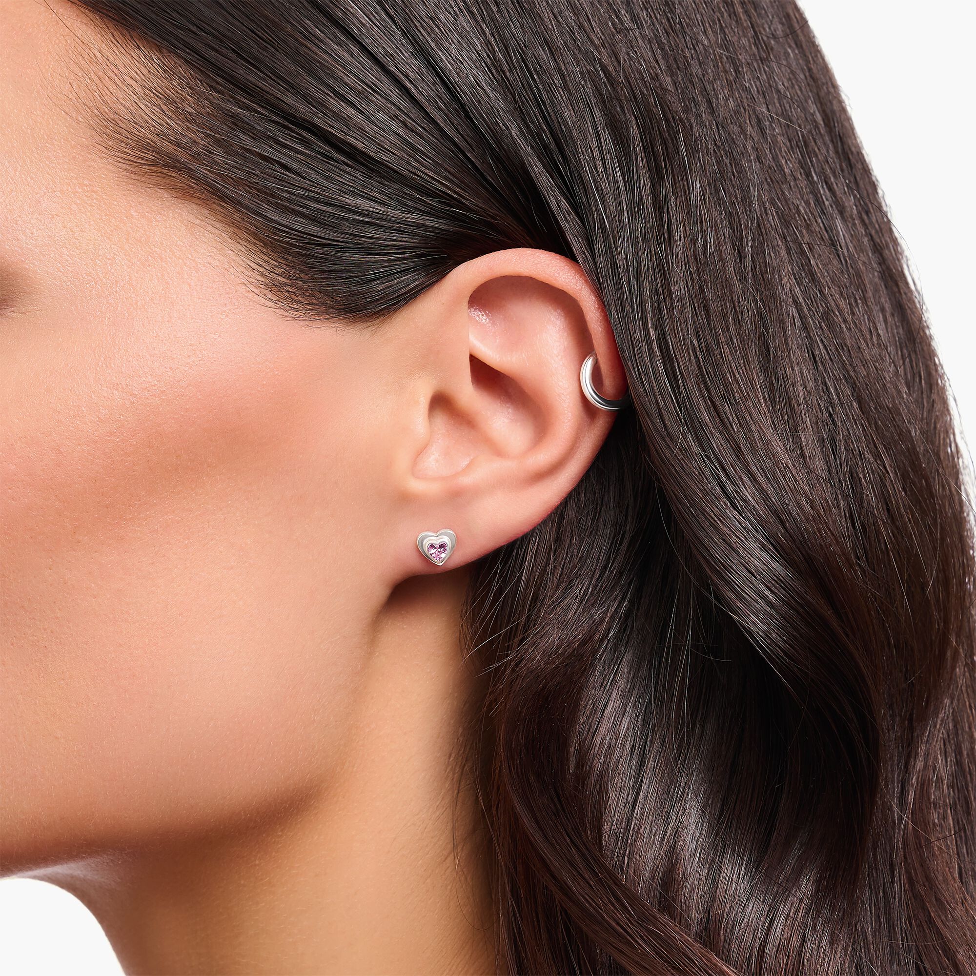 Ohrstecker Herz mit pinkfarbenem Zirkonia Silber geschwärzt  