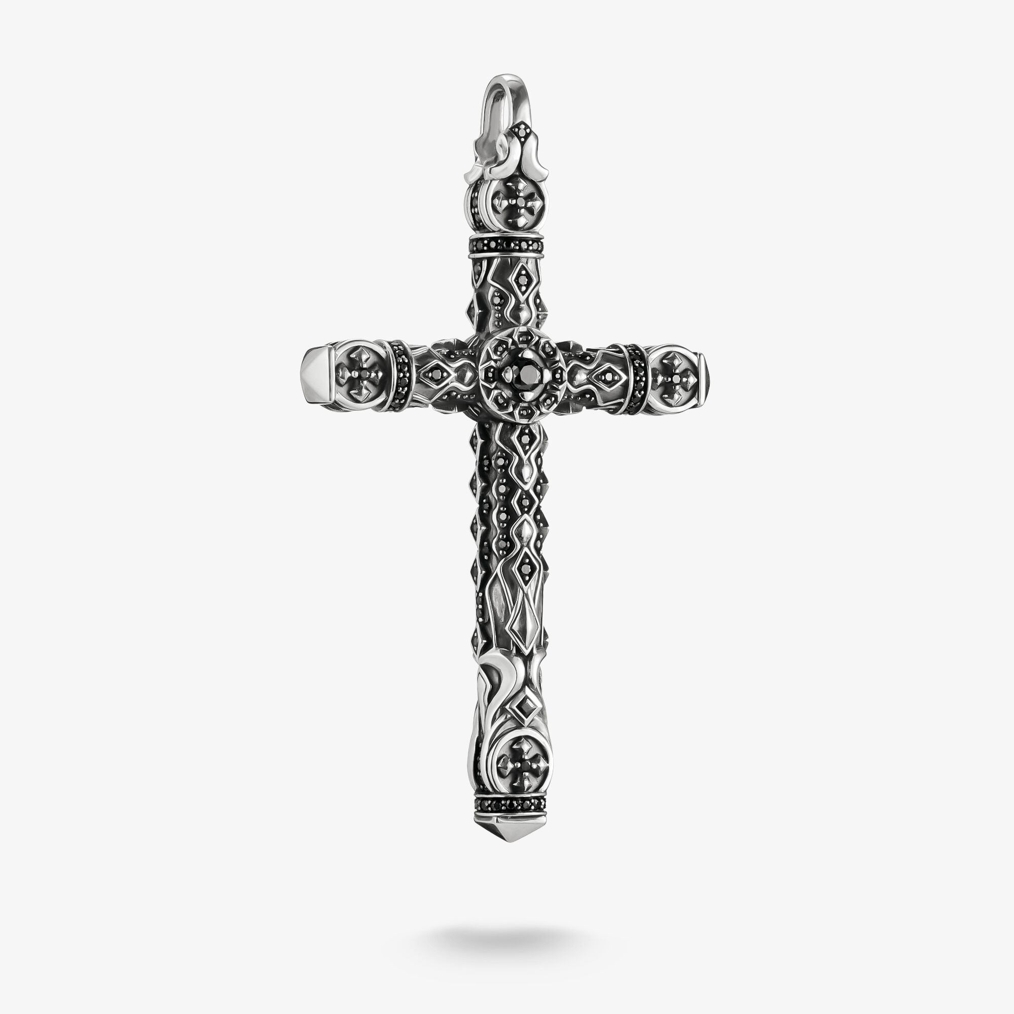 THOMAS SABO Pendentif croix pierres noires argent, Argent sterling, Taille: one size, Unisex