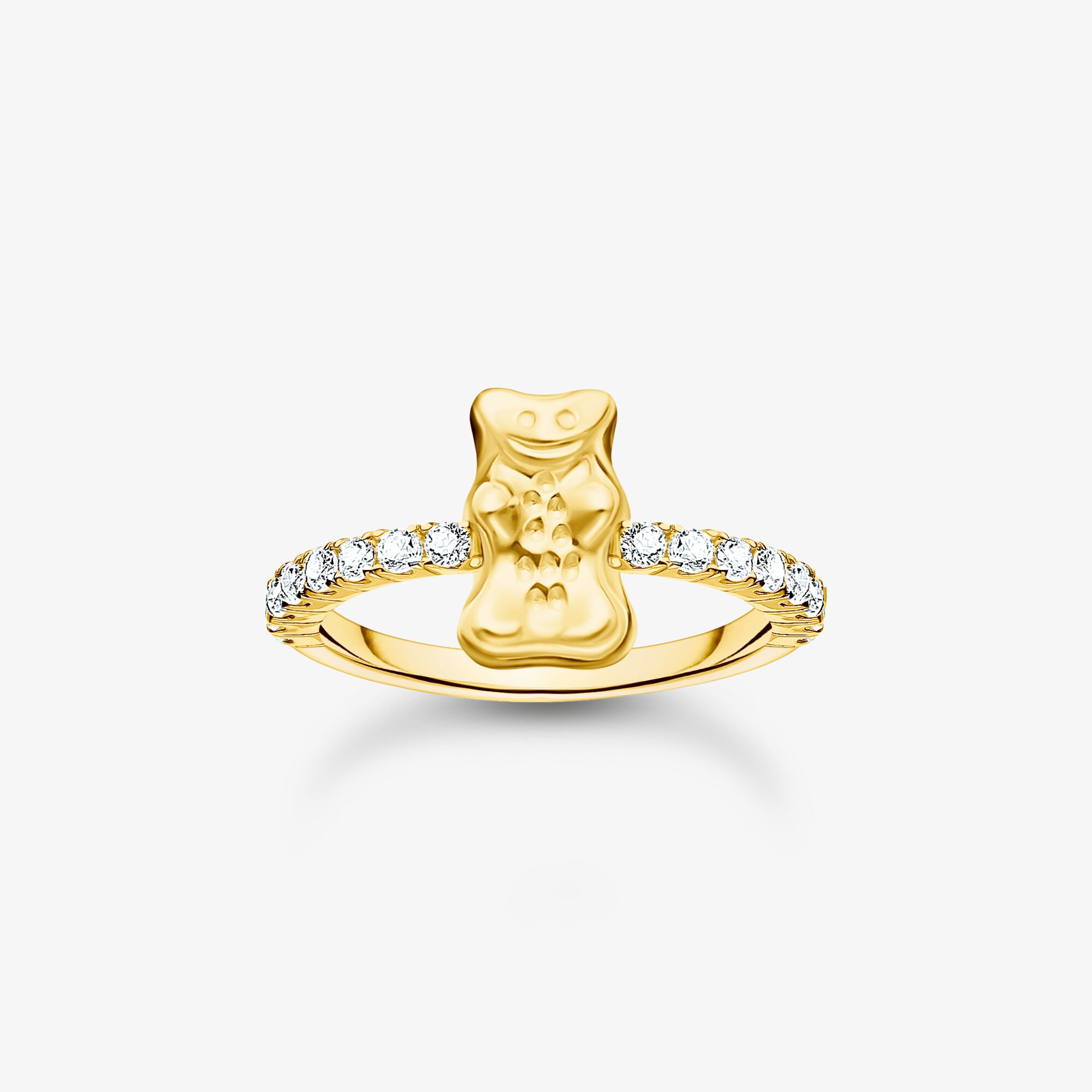 THOMAS SABO Bague avec Ours d'Or HARIBO et pierres dorées, Argent sterling doré or jaune, Taille: 60, femme