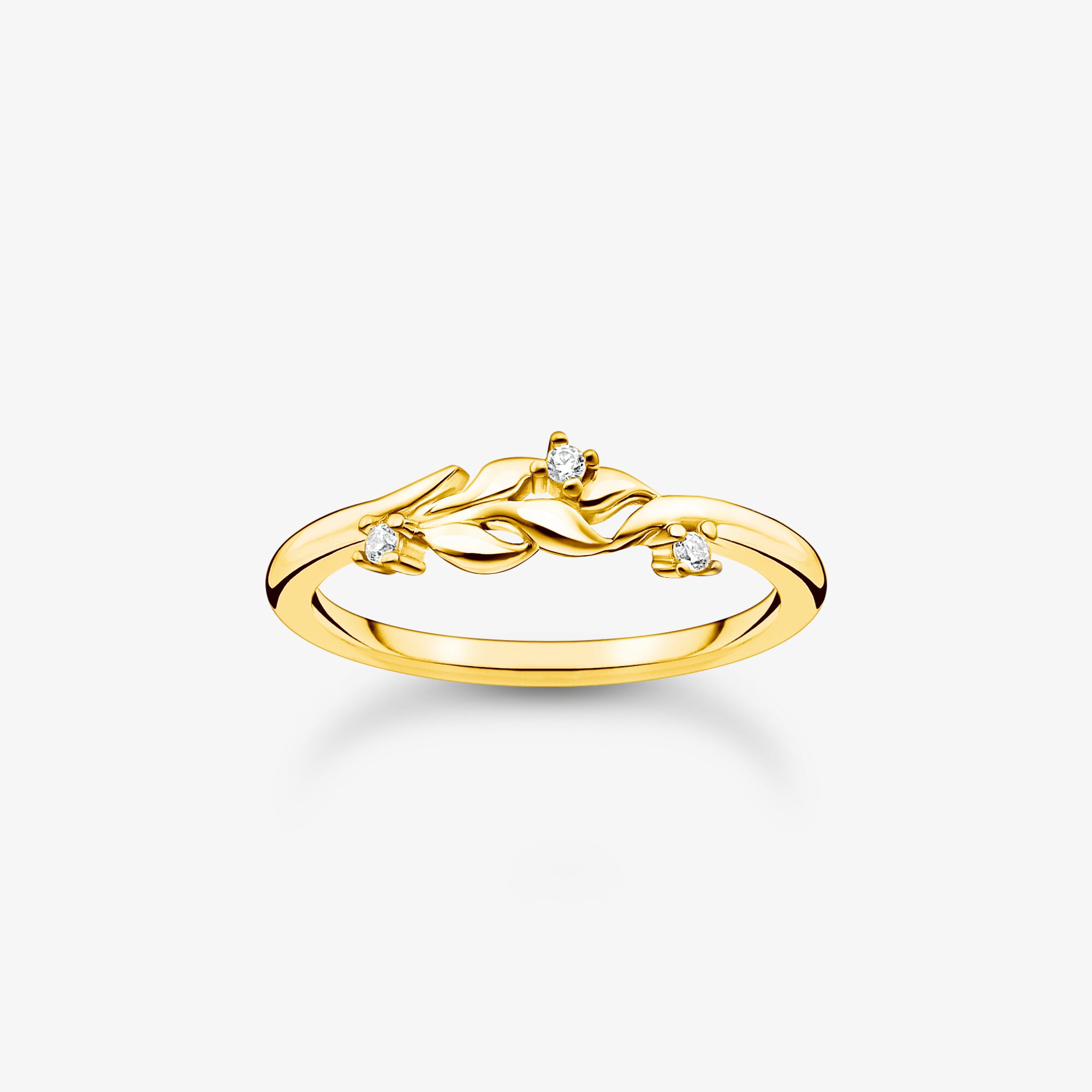 THOMAS SABO Ring Blätter mit weißen Steinen gold, Sterlingsilber Gelbgold vergoldet, Größe: 52, Damen