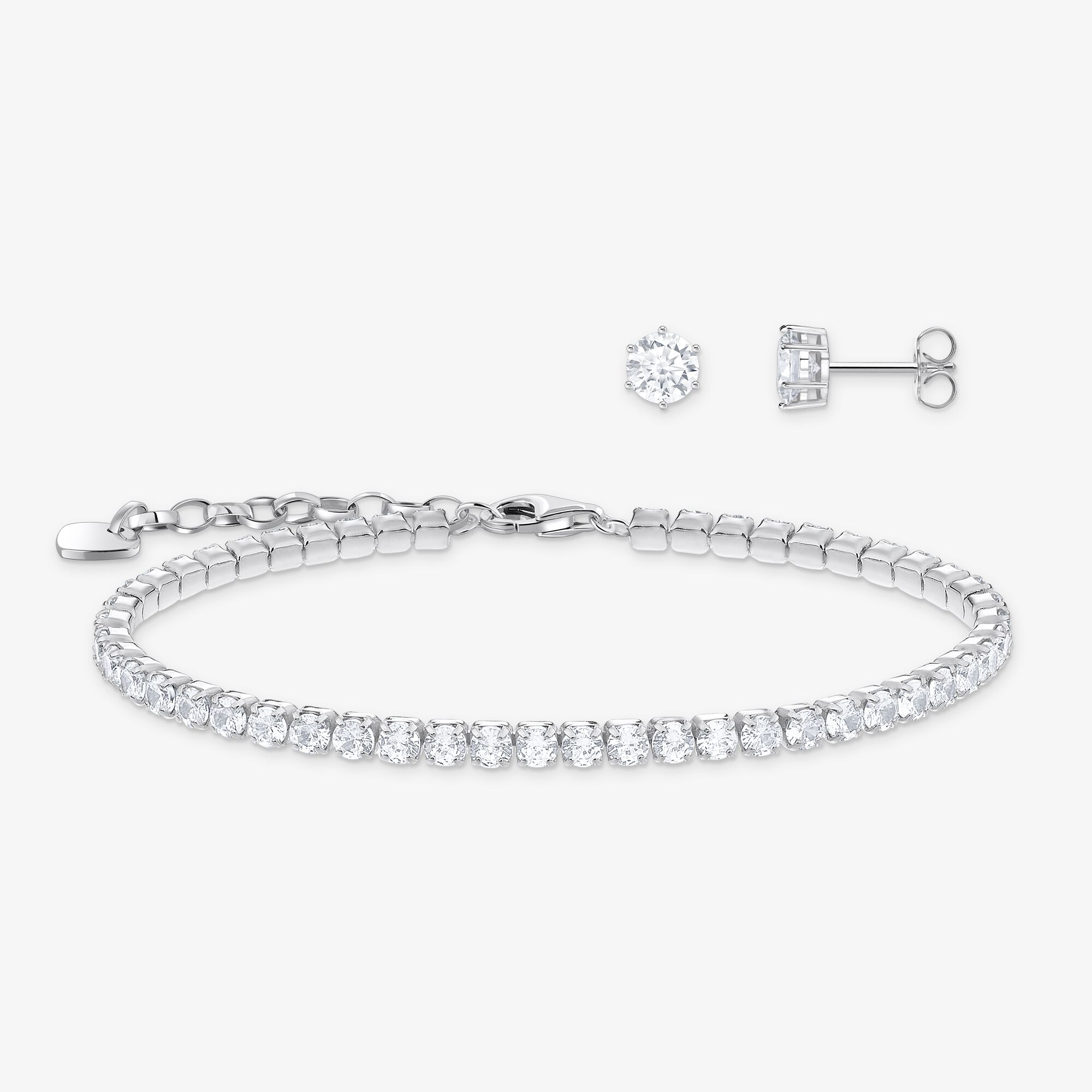 THOMAS SABO Schmuck-Set Ohrstecker & Tennisarmband mit Zirkonia Silber, Unisex, LOOK26-04-008