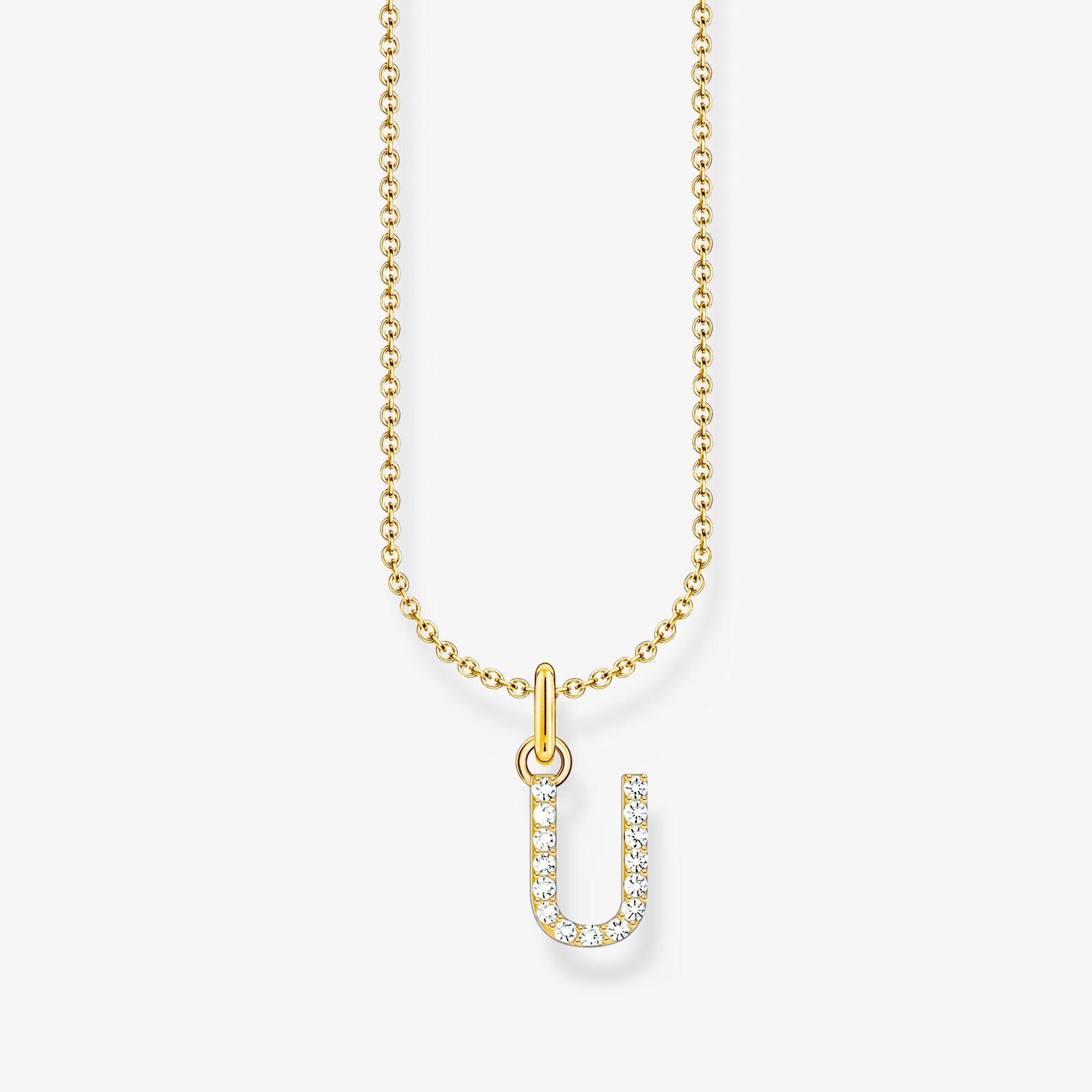 THOMAS SABO Kette mit Buchstaben-Anhänger U vergoldet, Sterlingsilber Gelbgold vergoldet, Größe: 45 cm, Damen