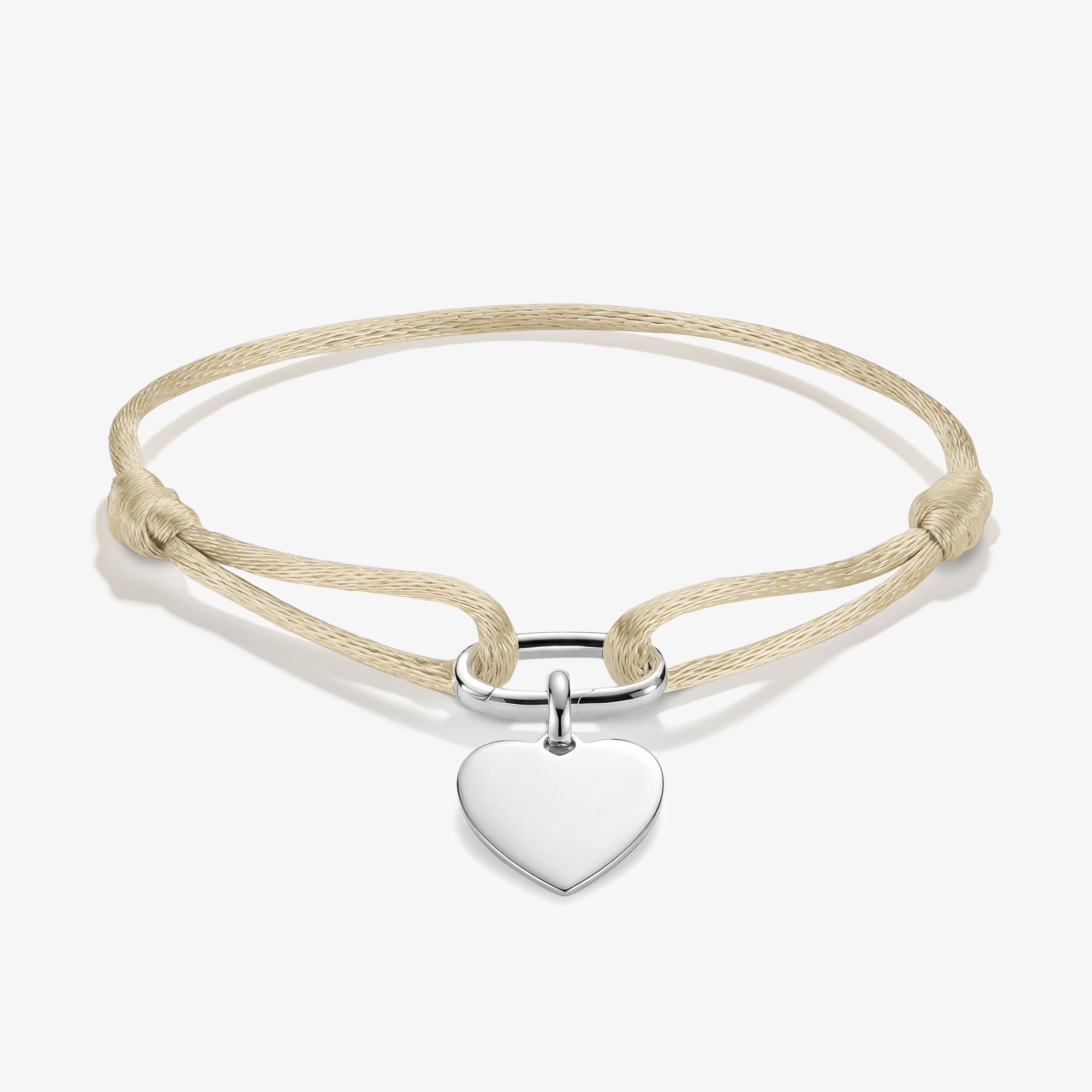 THOMAS SABO Schmuck-Set Herz-Anhänger mit beigem Textilarmband Connect Silber, Unisex, LOOK26-02-010