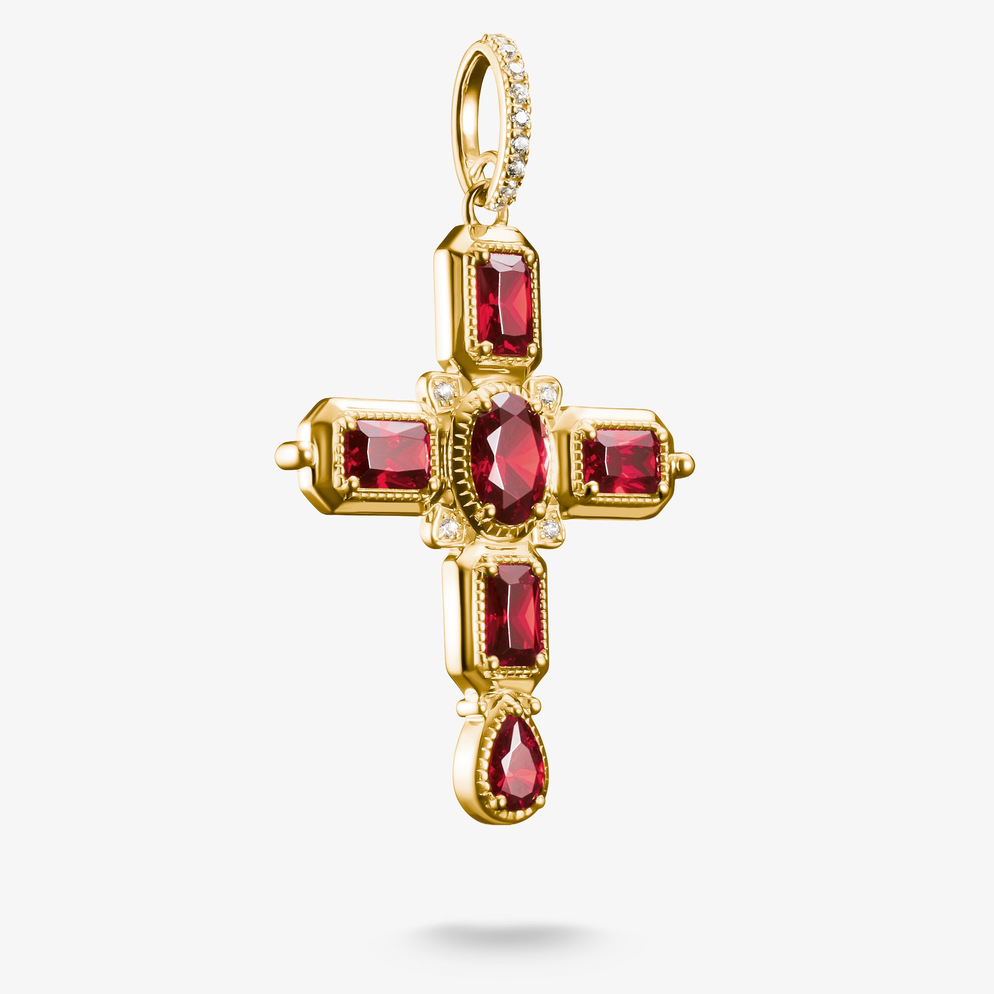 THOMAS SABO Pendentif croix pierres rouges zirconium Plaqué or 18 carats, Argent sterling doré or jaune, Taille: one size, femme