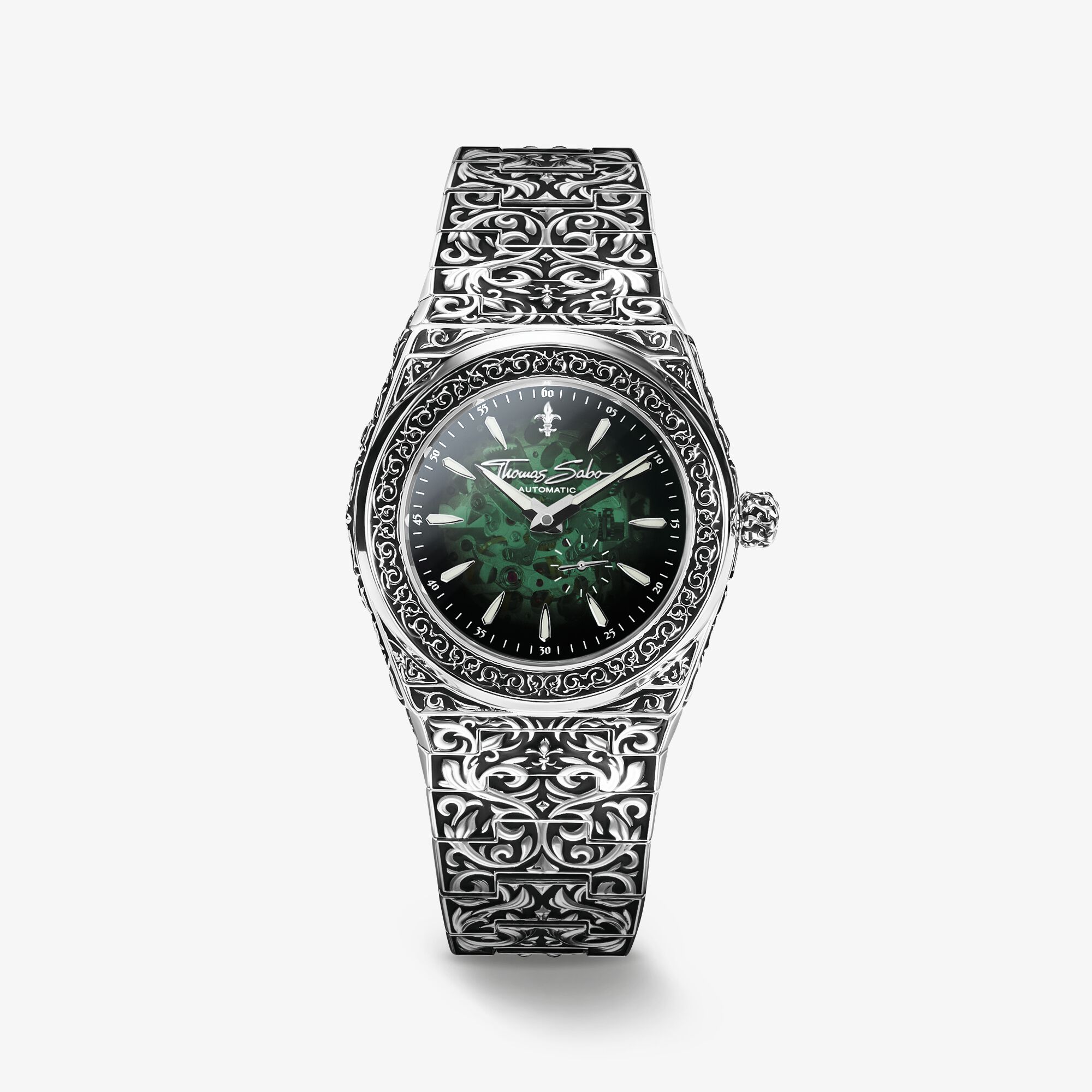 THOMAS SABO Montre Rebel at Heart Revive Automatique 42mm Acier inoxydable vert foncé Argent, Acier inoxydable, Taille: 42 MM, homme