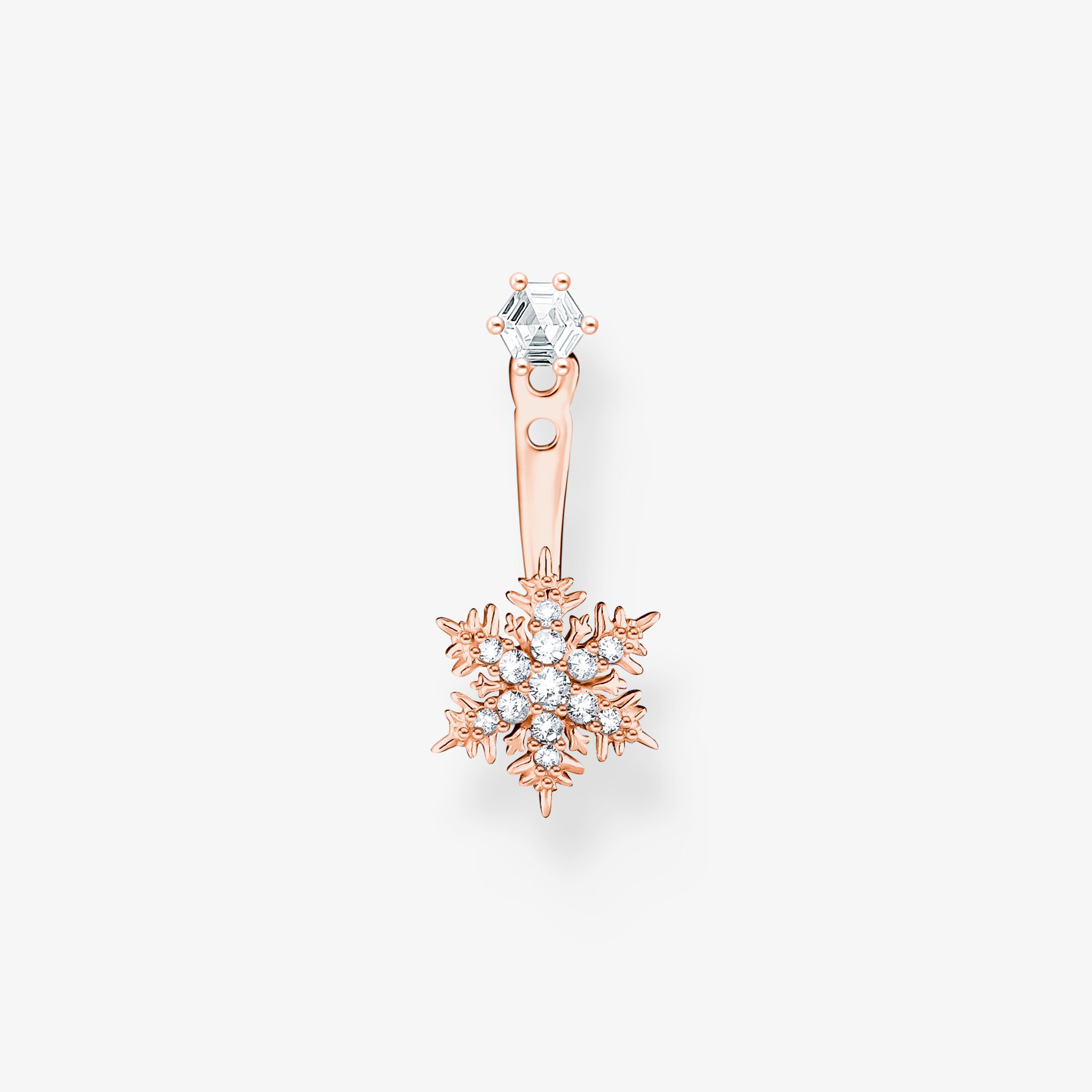 THOMAS SABO Clou d'oreille unique flocon de neige avec pierres blanches or rose, Argent sterling doré or rose, Taille: one size, femme