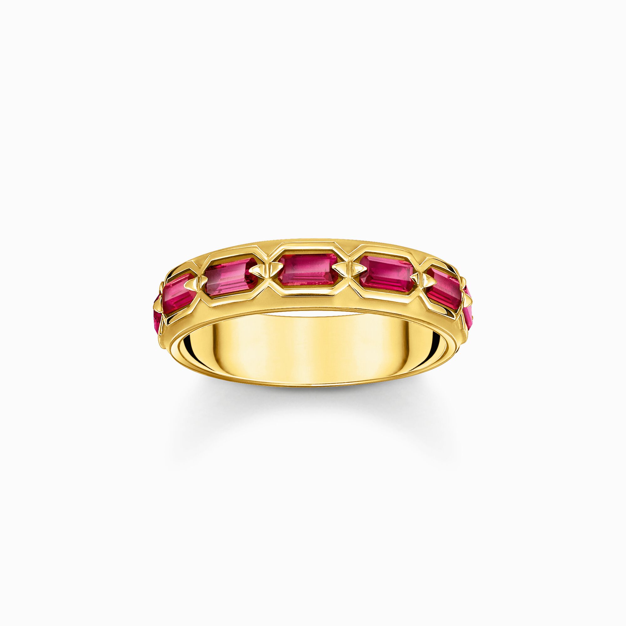 Gold plated band ring in crocodile design with red stones from the  collection in the THOMAS SABO online store