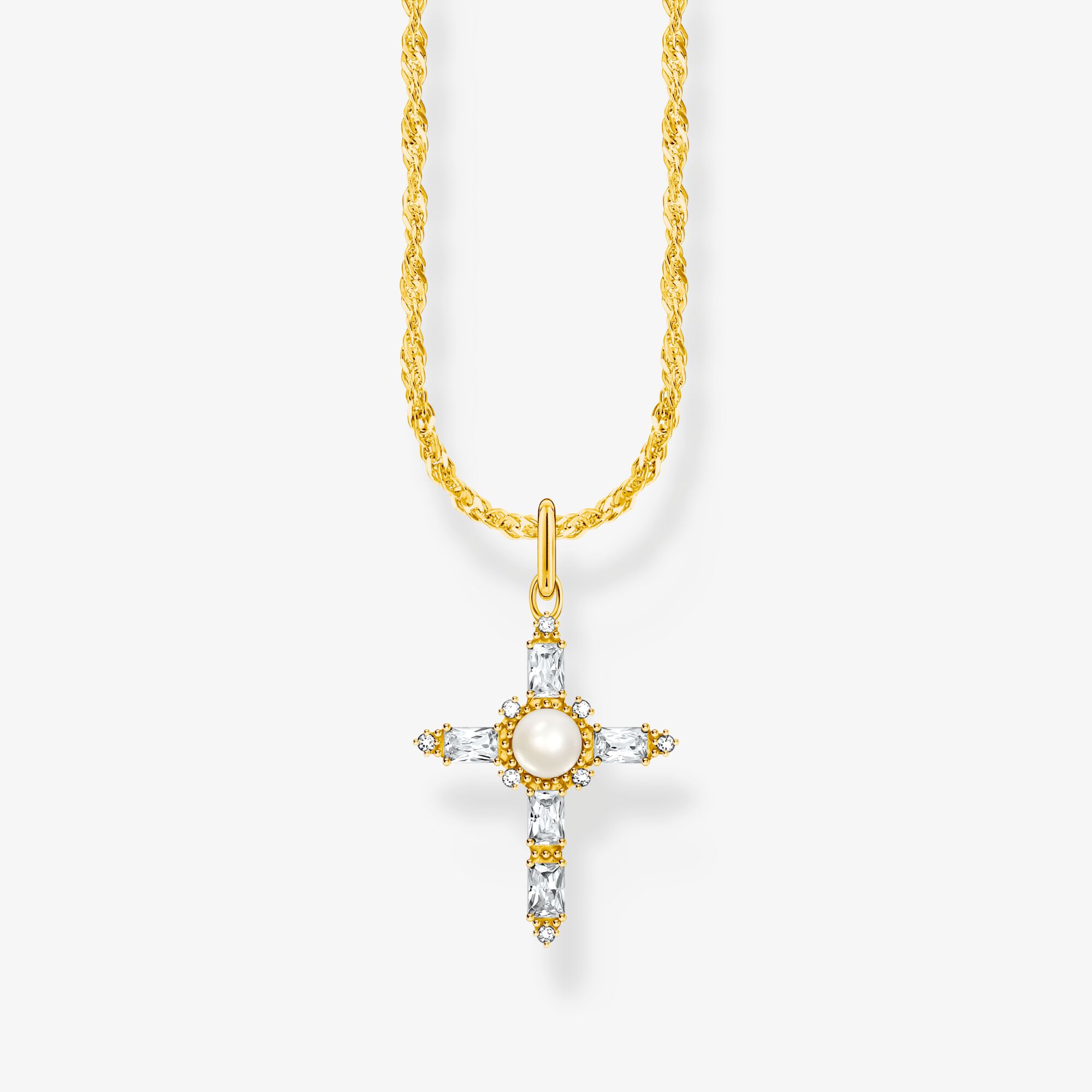 THOMAS SABO Chaîne avec pendentif croix blanche Cross Romance plaqué or Argent sterling doré or jaune, Taille: 45 cm, pour femme