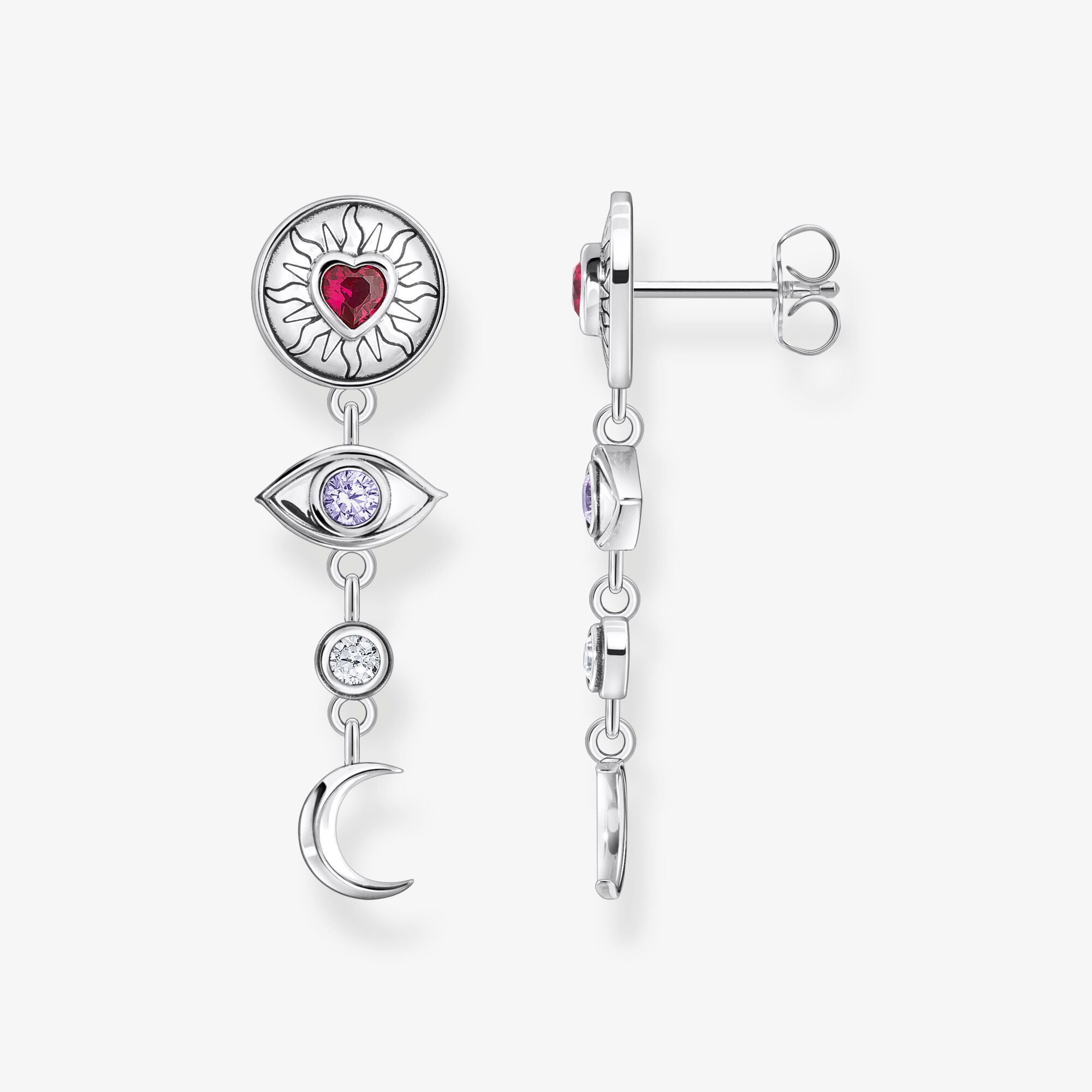 THOMAS SABO Pendants d’oreilles talismans cosmiques pierres argent noirci, Argent sterling, Taille: one size, femme