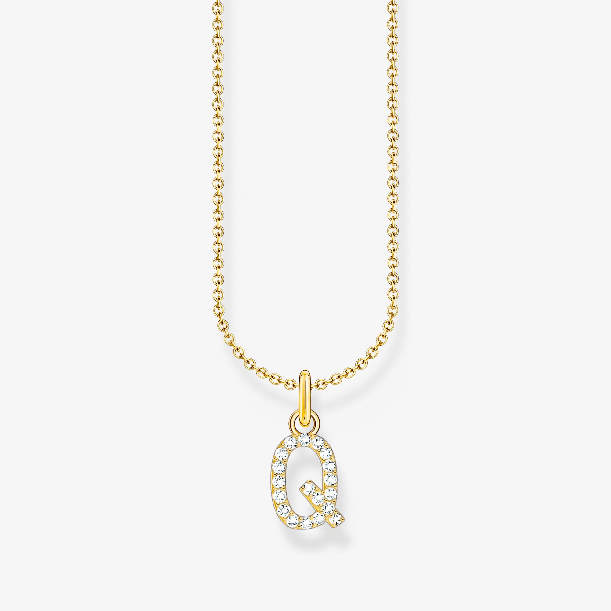 THOMAS SABO Kette mit Buchstaben-Anhänger Q vergoldet, Sterlingsilber Gelbgold vergoldet, Größe: 45 cm, Damen