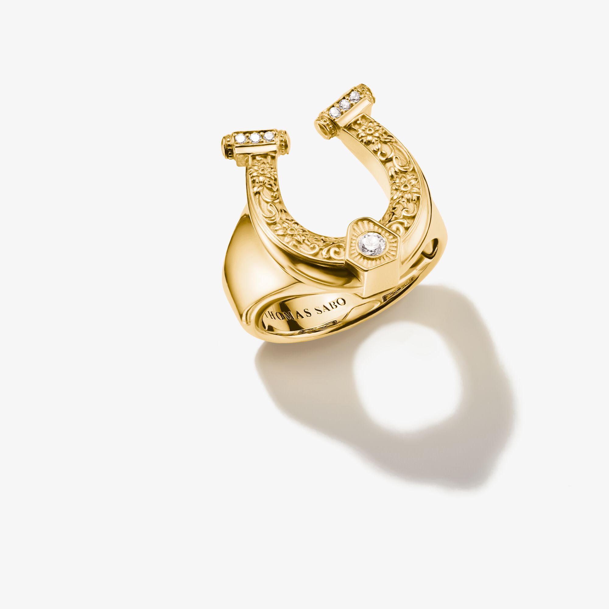 THOMAS SABO Bague fer à cheval Elyndra Plaqué or 18 carats Argent sterling doré or jaune, Taille: 54, pour femme