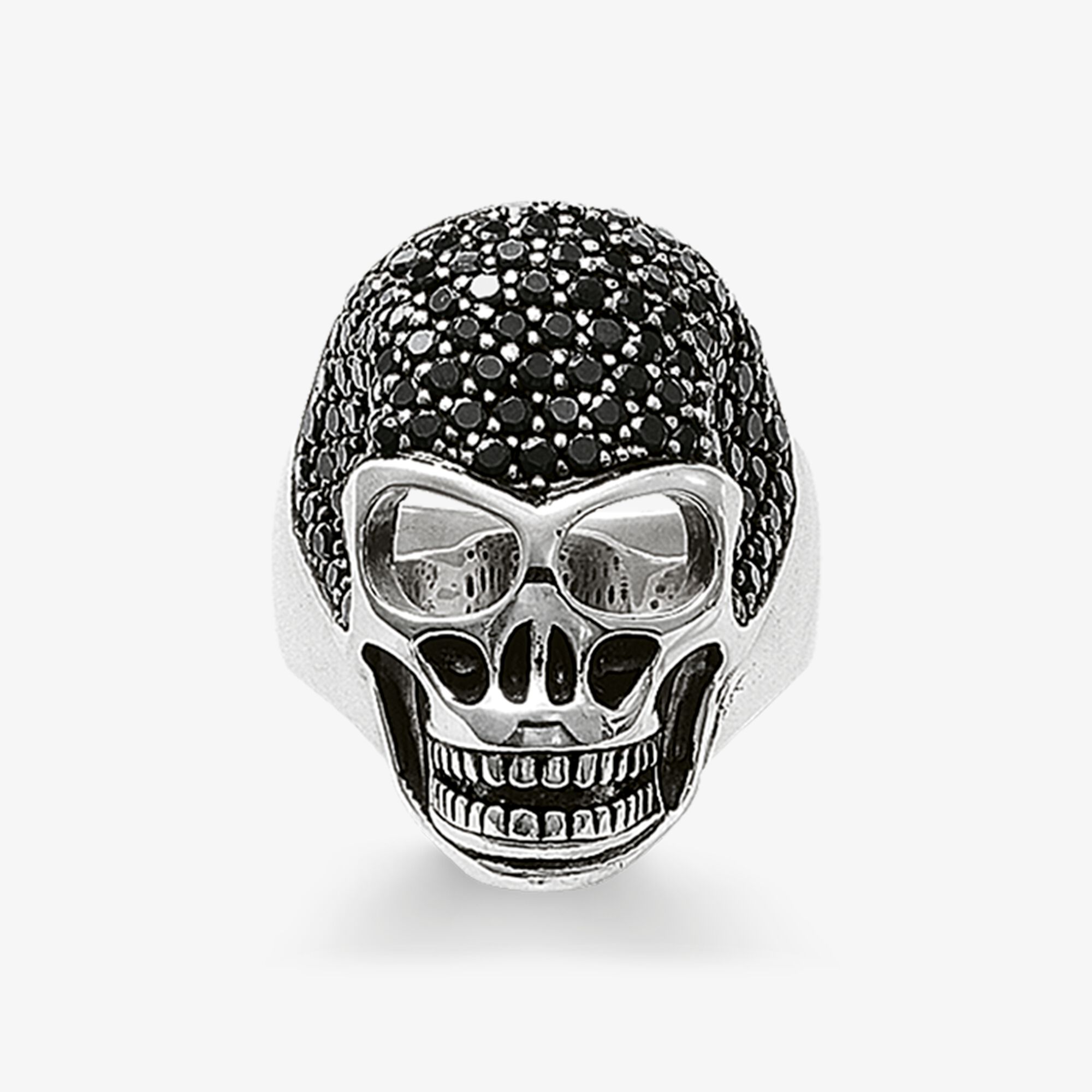 THOMAS SABO Bague tête de mort avec pavé, Argent sterling, Taille: 66, Unisex