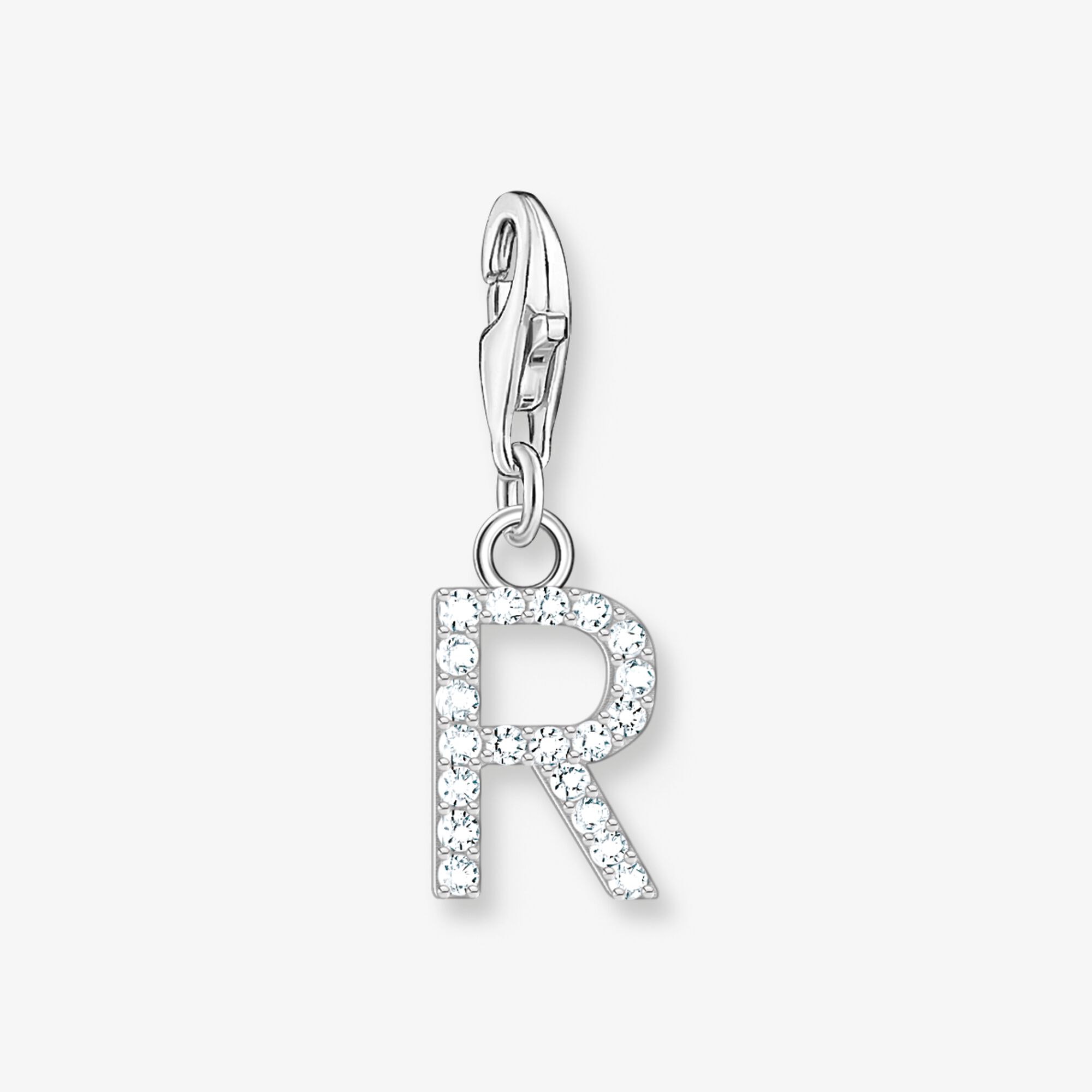 THOMAS SABO Charm-hängsmycke bokstaven R med vita stenar silver, 925 sterlingsilver, Storlek: one size, för damer