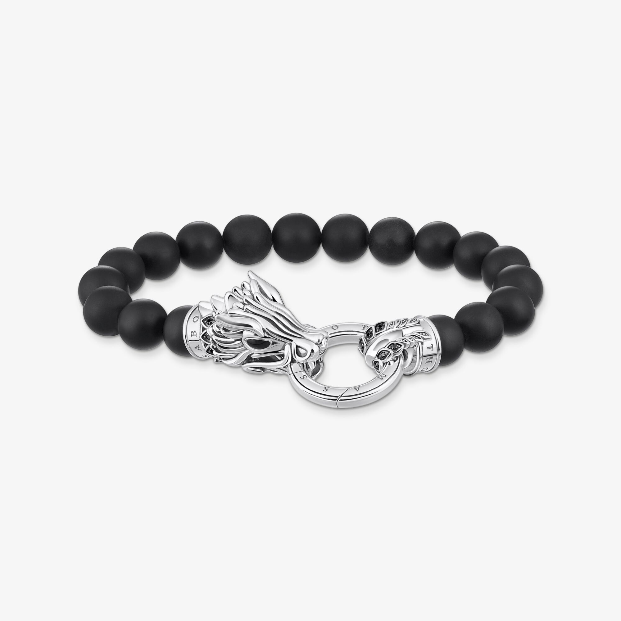 THOMAS SABO Bracelet avec perles d'obsidienne noire et fermoir dragon, Argent sterling, Taille: 20 cm, Unisex
