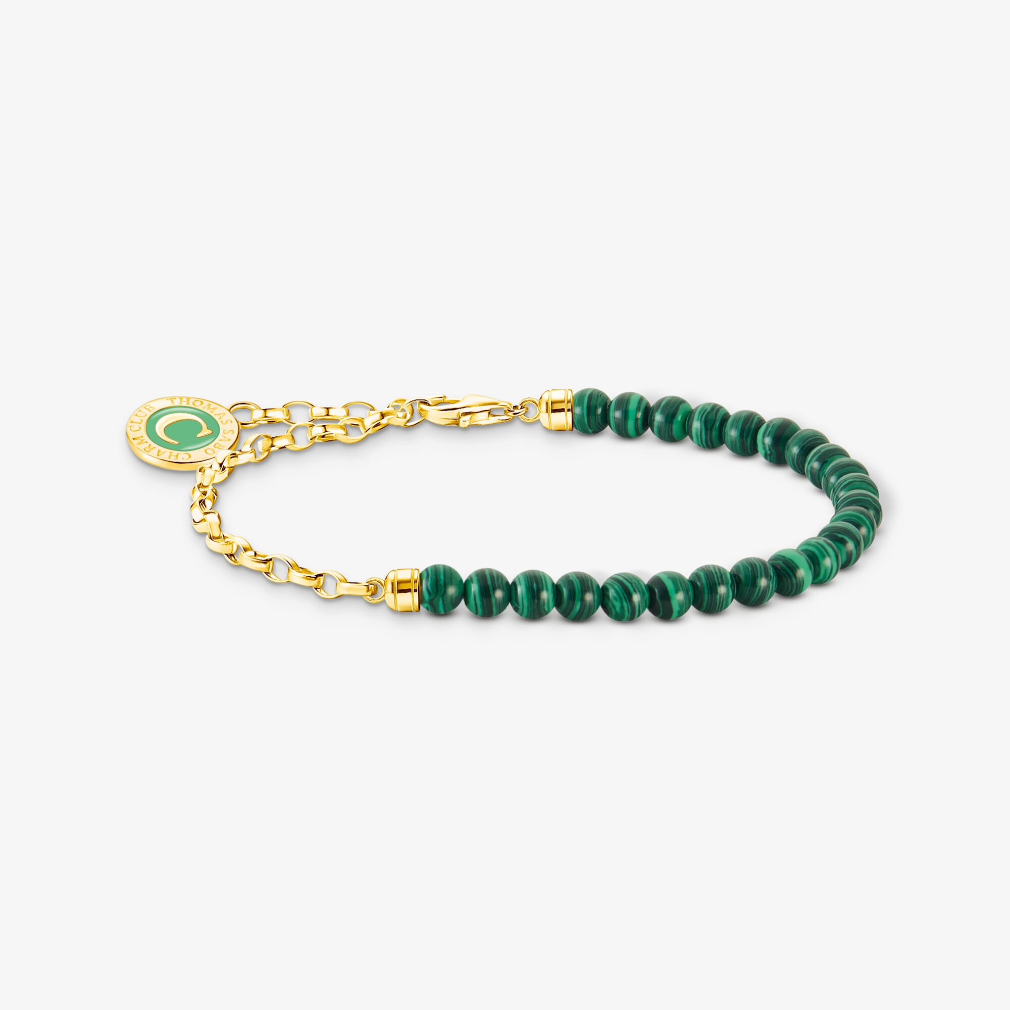 THOMAS SABO Bracelet Charm à maillons et imitation malachite plaqué or, Argent Sterling 925‰ doré or jaune 18 carats , Taille: L13V, femme