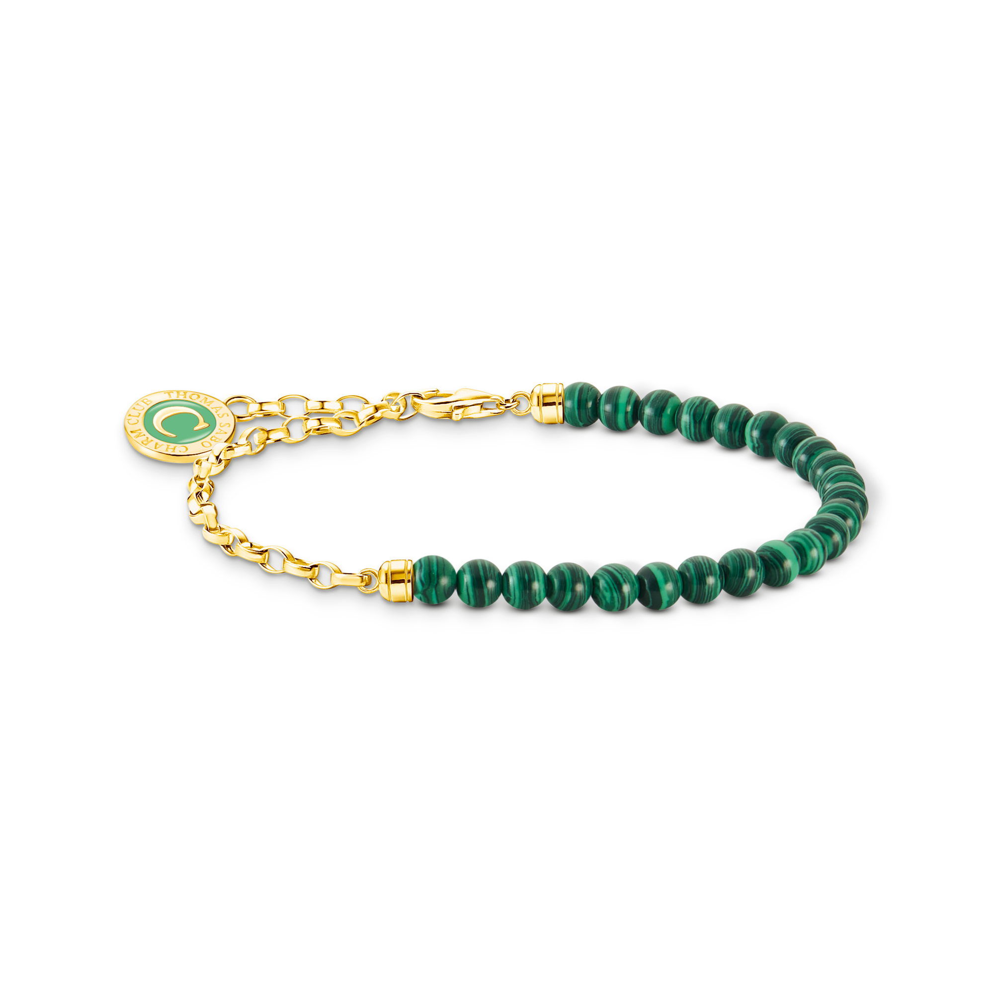 Thomas Sabo Charm-Armband mit Gliedern und imitiertem Malachit vergoldet grün A2130-140-6-L13V