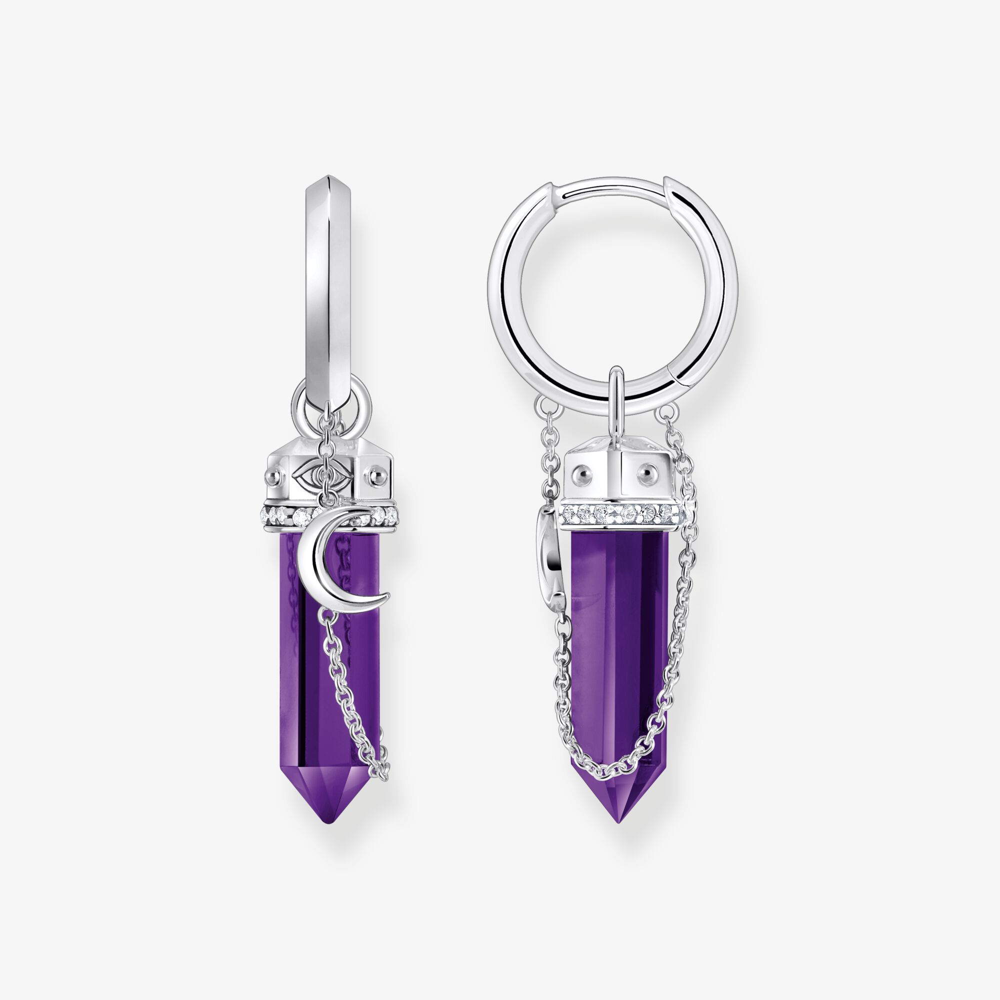 THOMAS SABO Creolen mit Anhänger mit imitiertem Amethyst Silber geschwärzt, Sterlingsilber, Größe: one size, Damen
