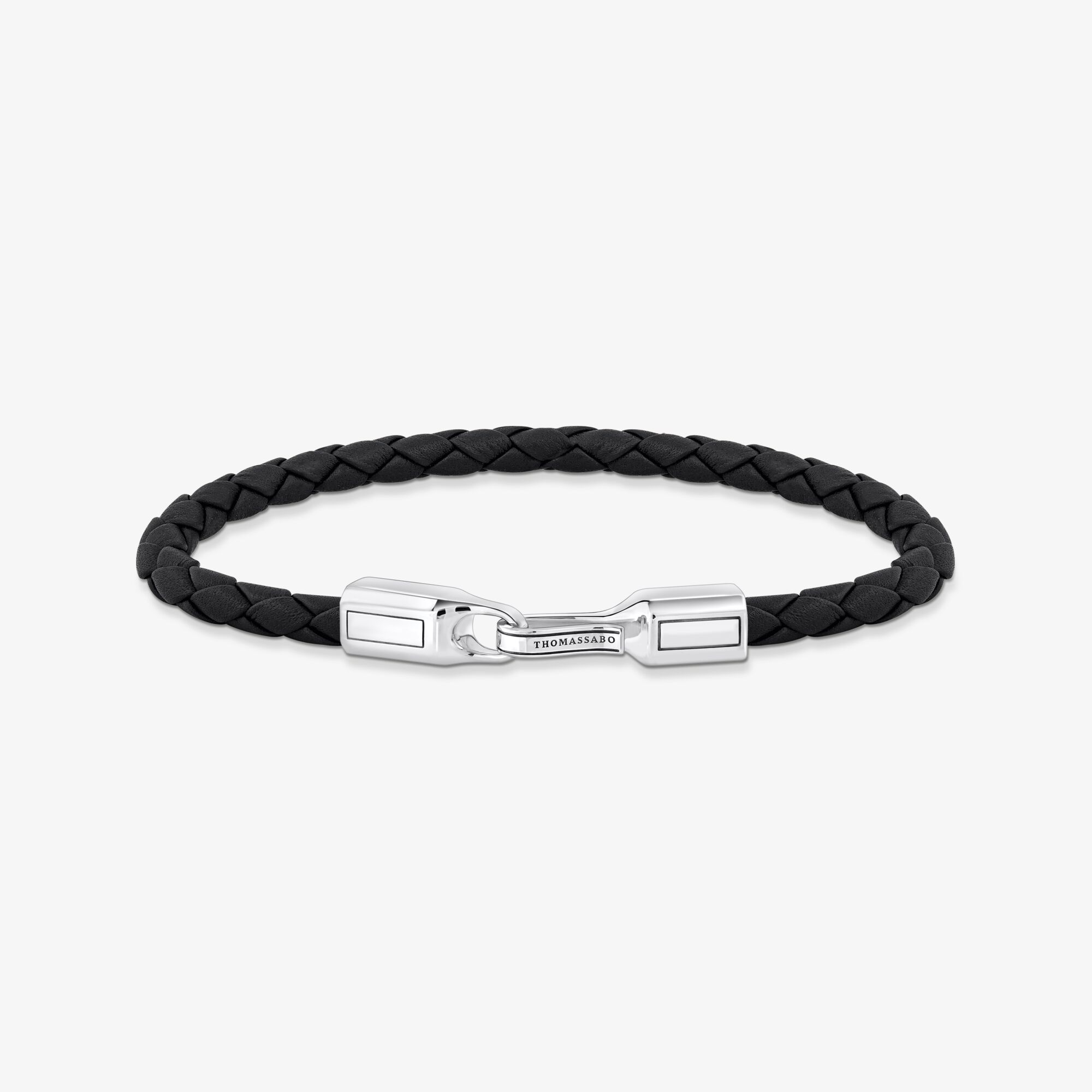 THOMAS SABO Bracelet noir et argent en cuir, Argent sterling | Cuir, Taille: 21 cm, Unisex