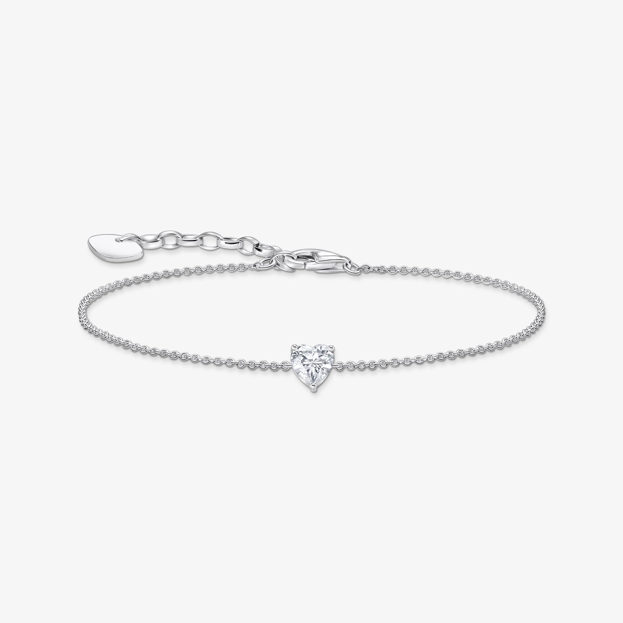 THOMAS SABO Armband med vit hjärtformad zirkoniasten, silver, 925 sterlingsilver, Storlek: 19 cm, för damer