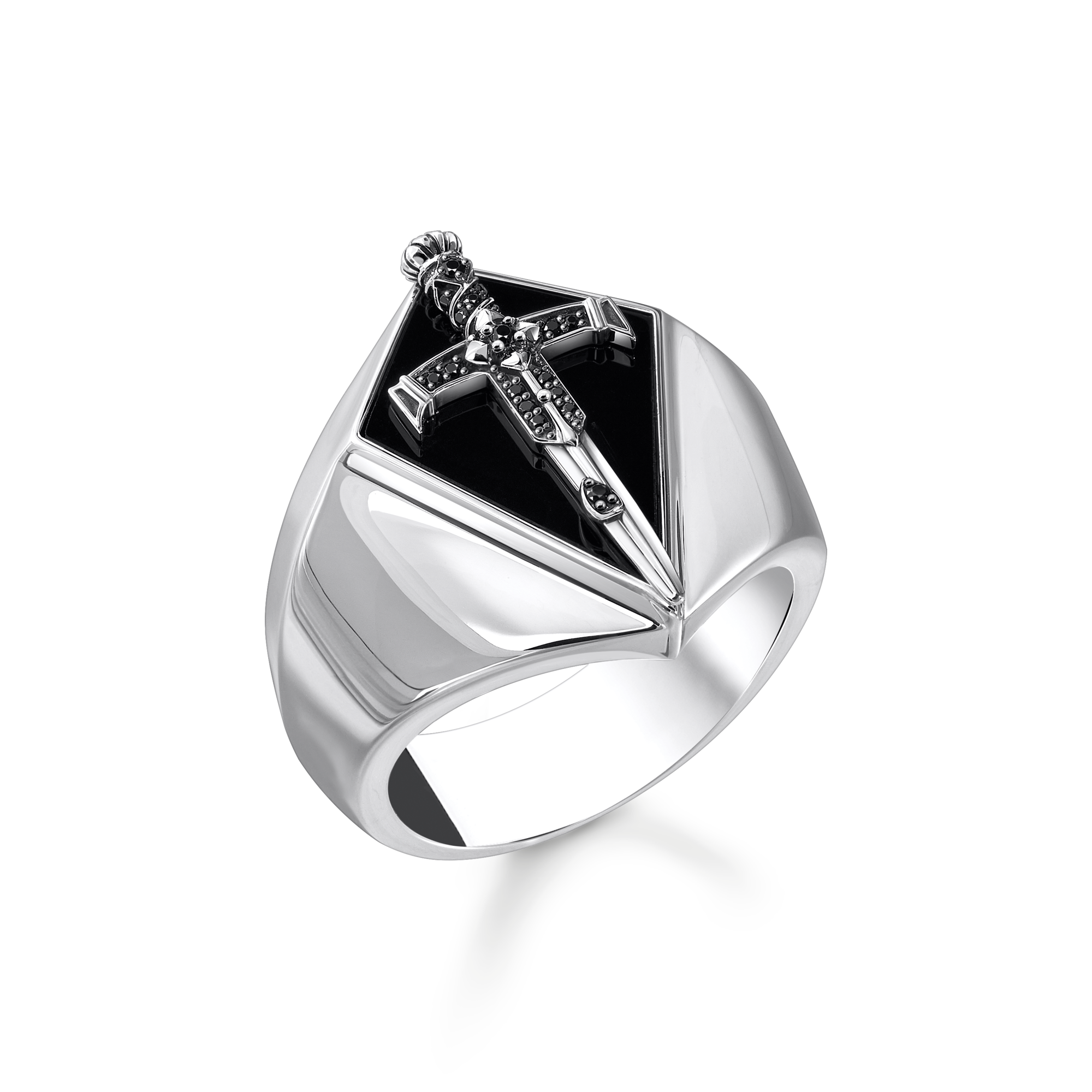 Thomas Sabo Siegelring mit Schwert und schwarzen Steinen Silber geschwärzt schwarz TR2463-643-11-66