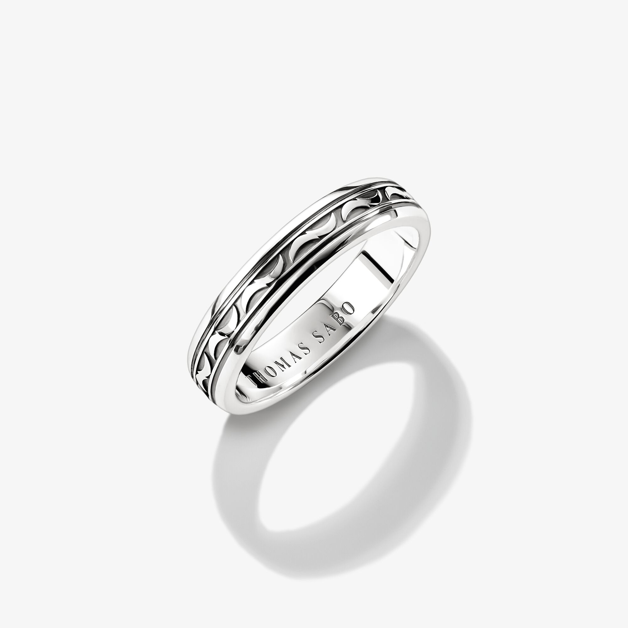 THOMAS SABO Bague anneau motif gravé argent, Argent Sterling 925‰, noirci, Taille: 64, homme