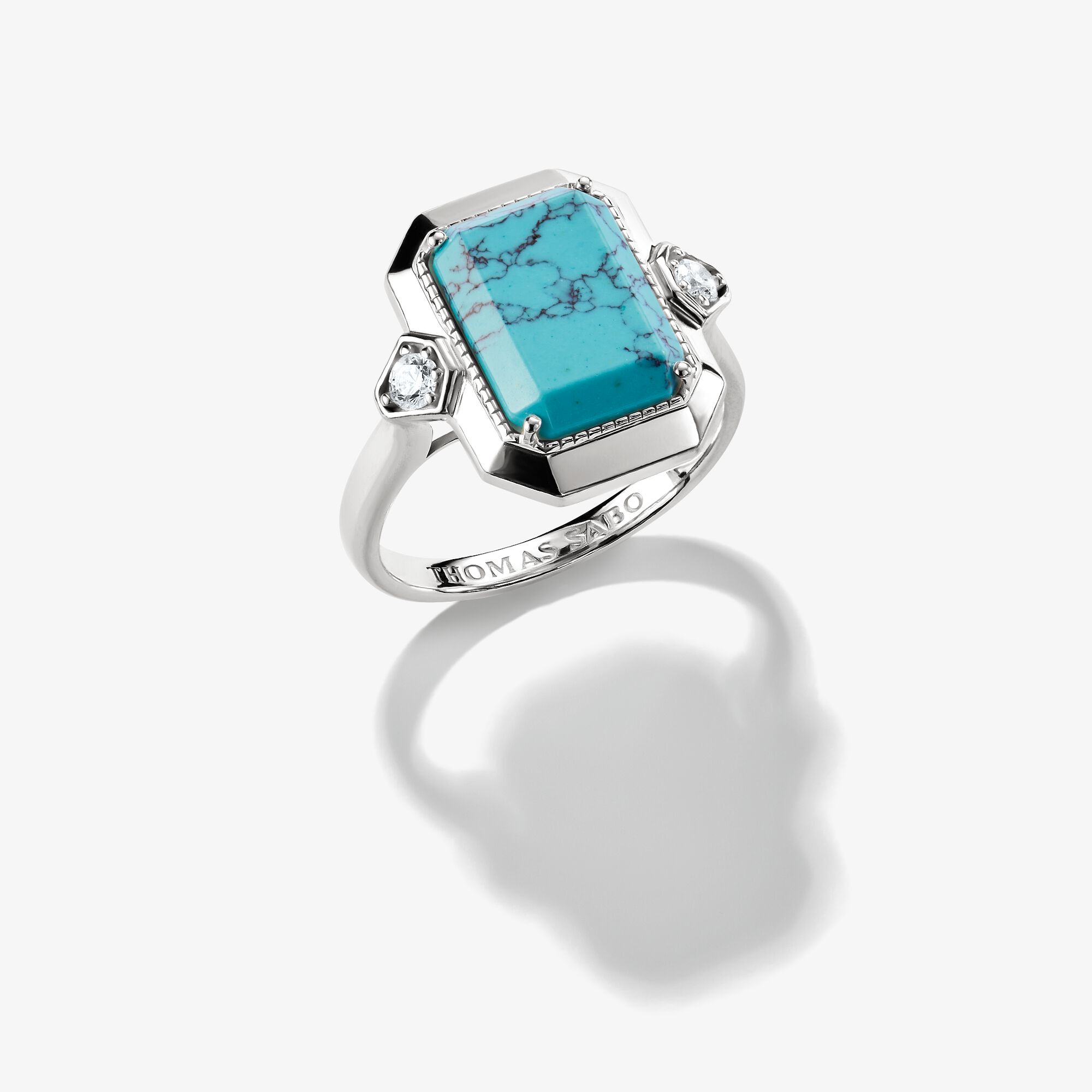 THOMAS SABO Bague pierre turquoise imitée argent, Argent sterling, Taille: 56, femme