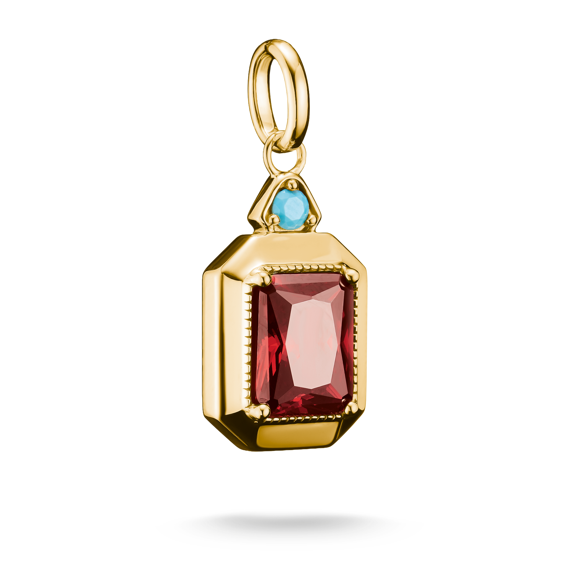 18k Gold-Plated Octagon Pendant with Red Zirconia