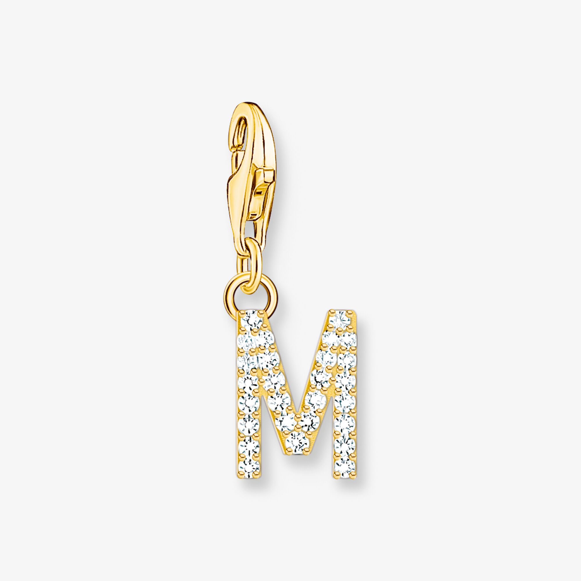 THOMAS SABO Pendentif Charm lettre M avec pierres blanches plaqué or, Argent sterling doré or jaune, Taille: one size, femme