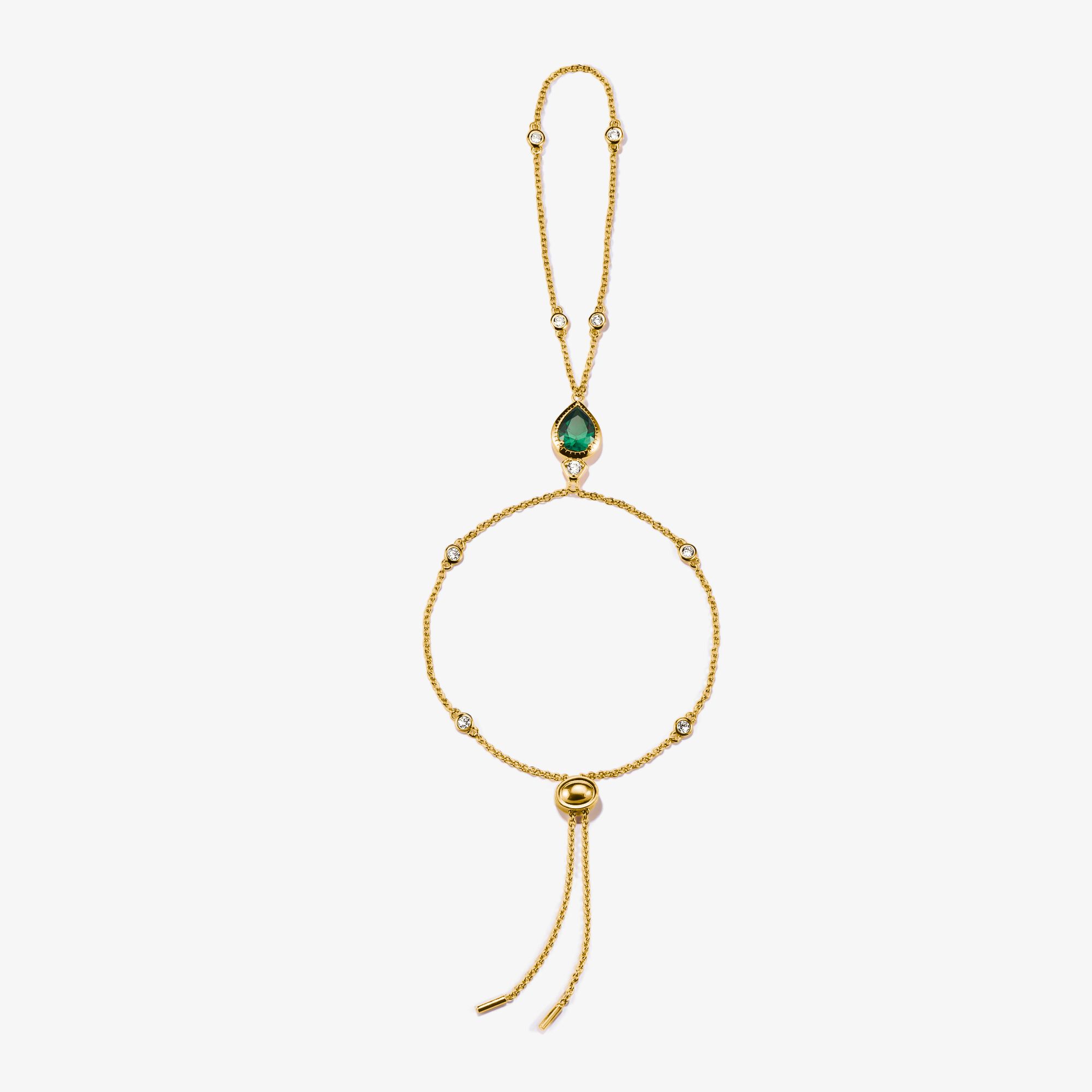 THOMAS SABO Armband Grüner Stein Elyndra 18k Vergoldung, Sterlingsilber Gelbgold vergoldet, Größe: 19 cm, Damen