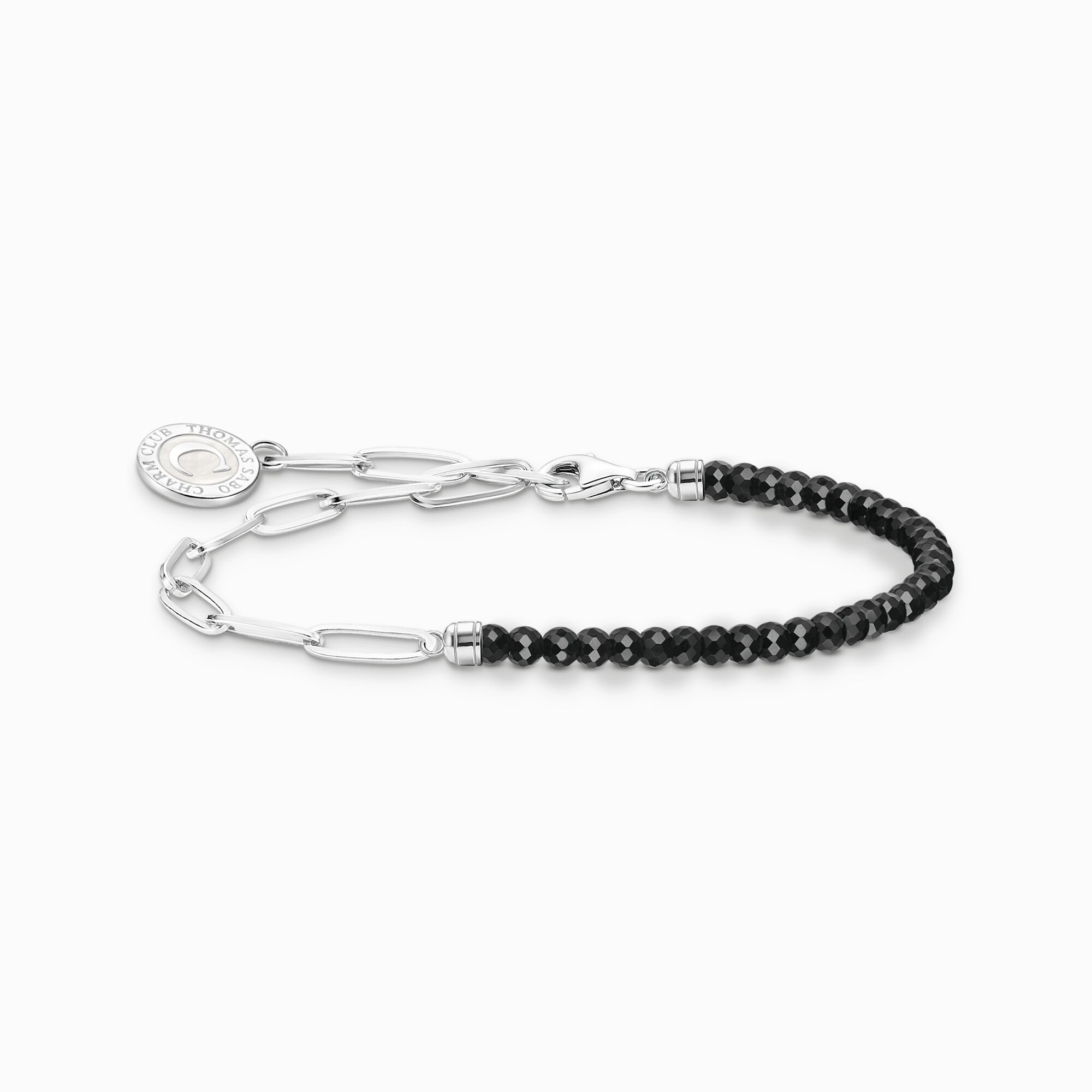 Ledamot Charm-armband med svarta onyx beads och Charmista bricka silver ur kollektionen Charm Club i THOMAS SABO:s onlineshop