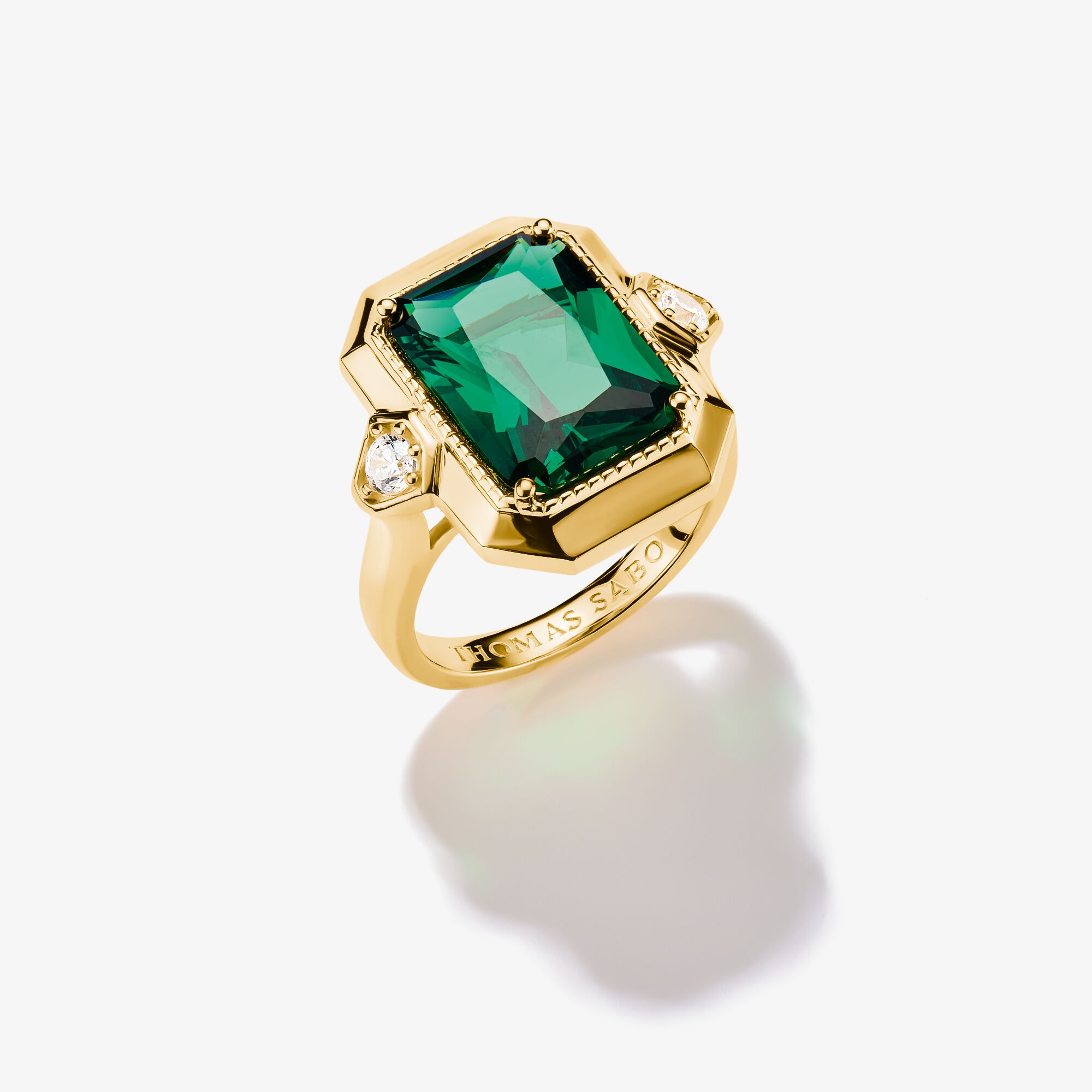 THOMAS SABO Bague Pierre verte zirconium Elyndra Plaqué or 18 carats, Argent sterling doré or jaune, Taille: 58, femme
