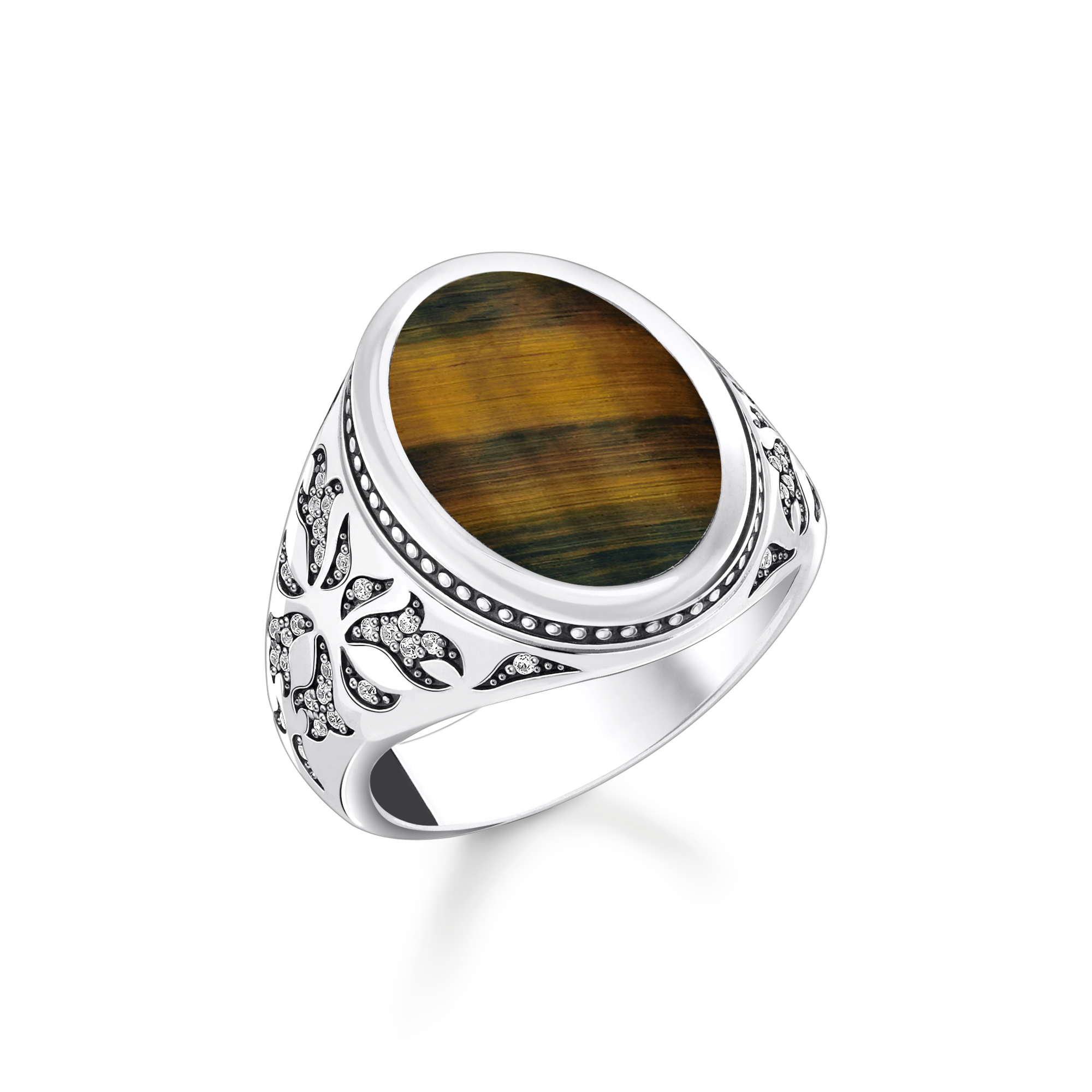 Thomas Sabo Siegelring mit goldblauem Tigerauge Silber geschwärzt blau TR2454-950-1-54