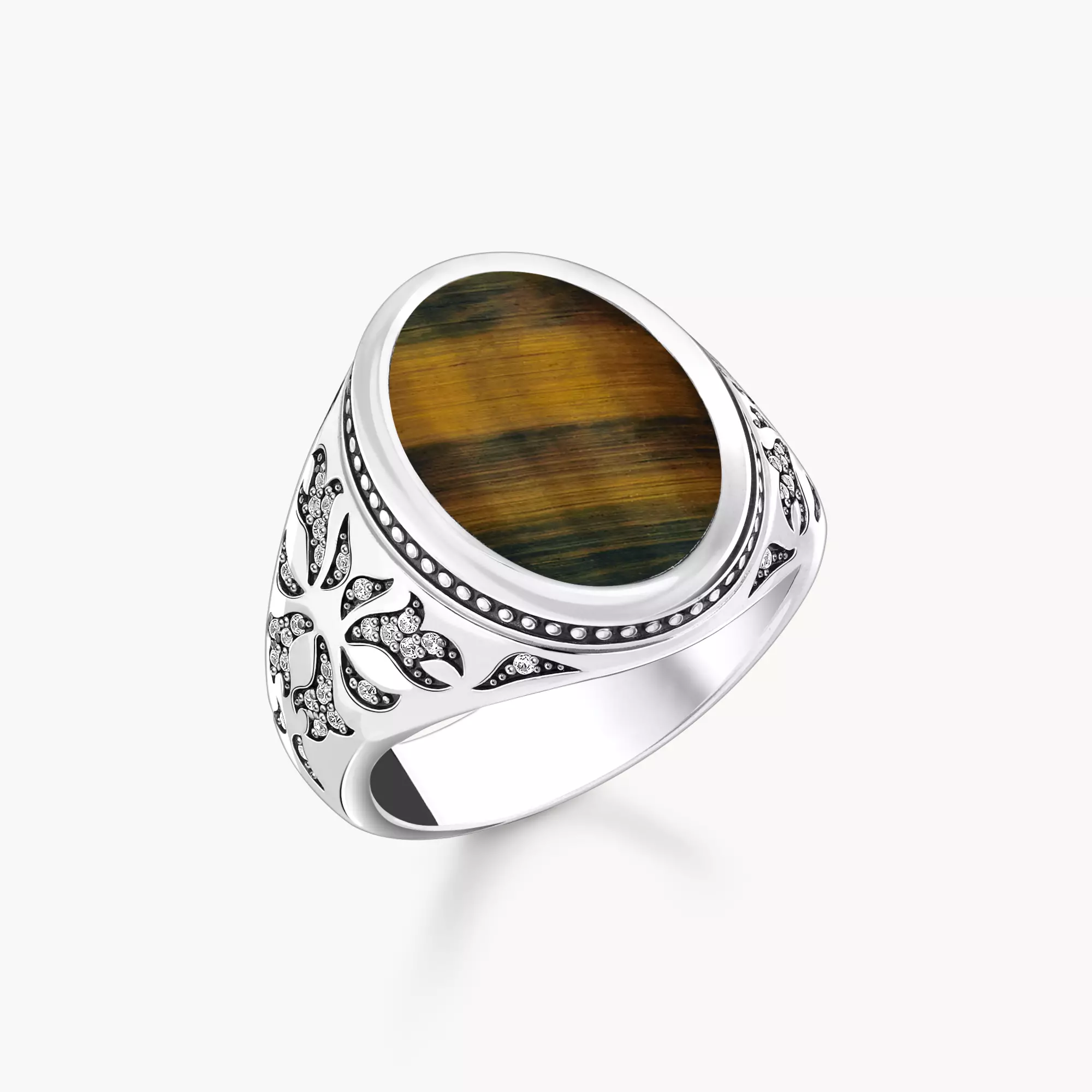 Silver blackened signet ring with gold blue tiger's eye | THOMAS SABO