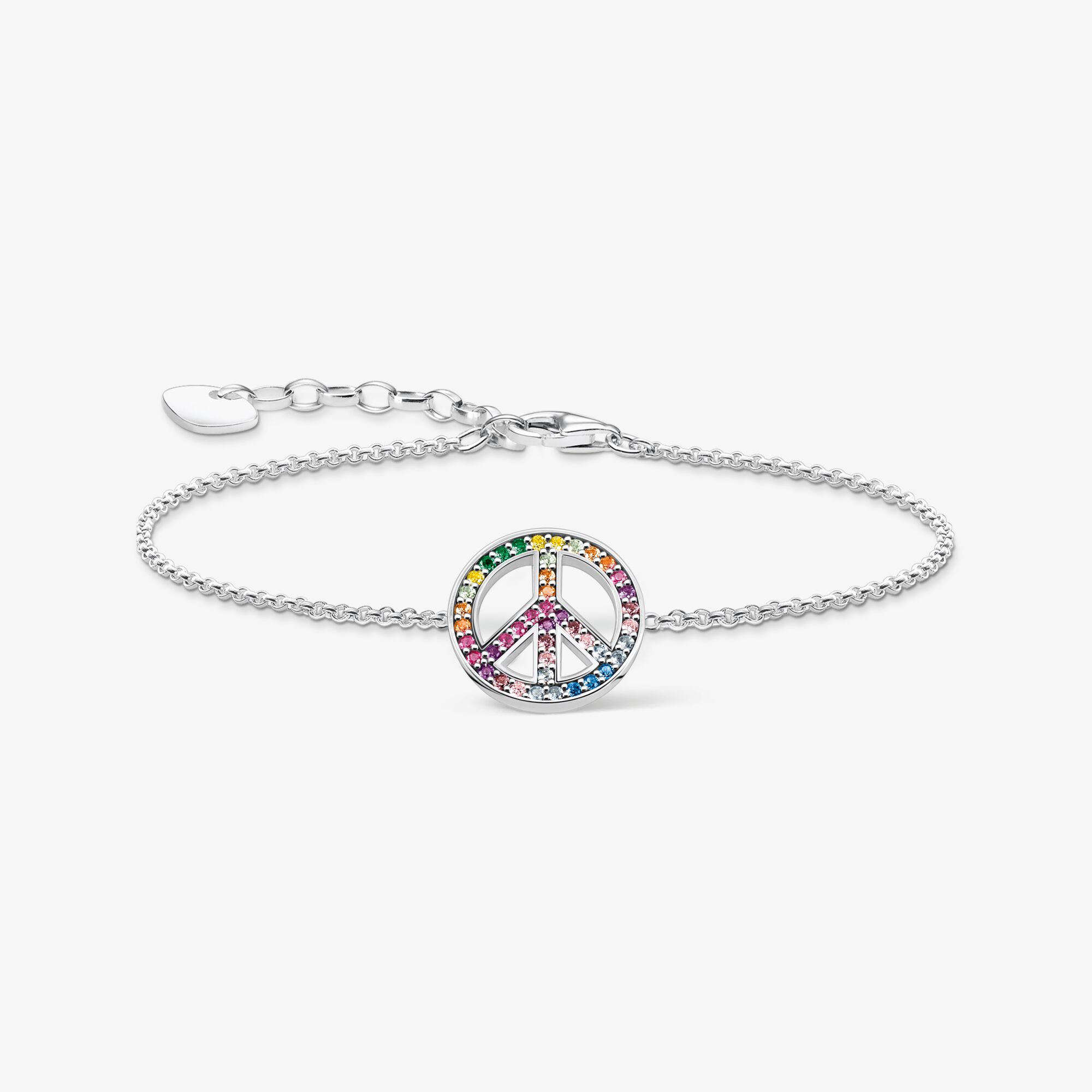 THOMAS SABO Armband mit Peace-Zeichen und bunten Steinen Silber geschwärzt, Sterlingsilber geschwärzt, Größe: 19 cm, Damen