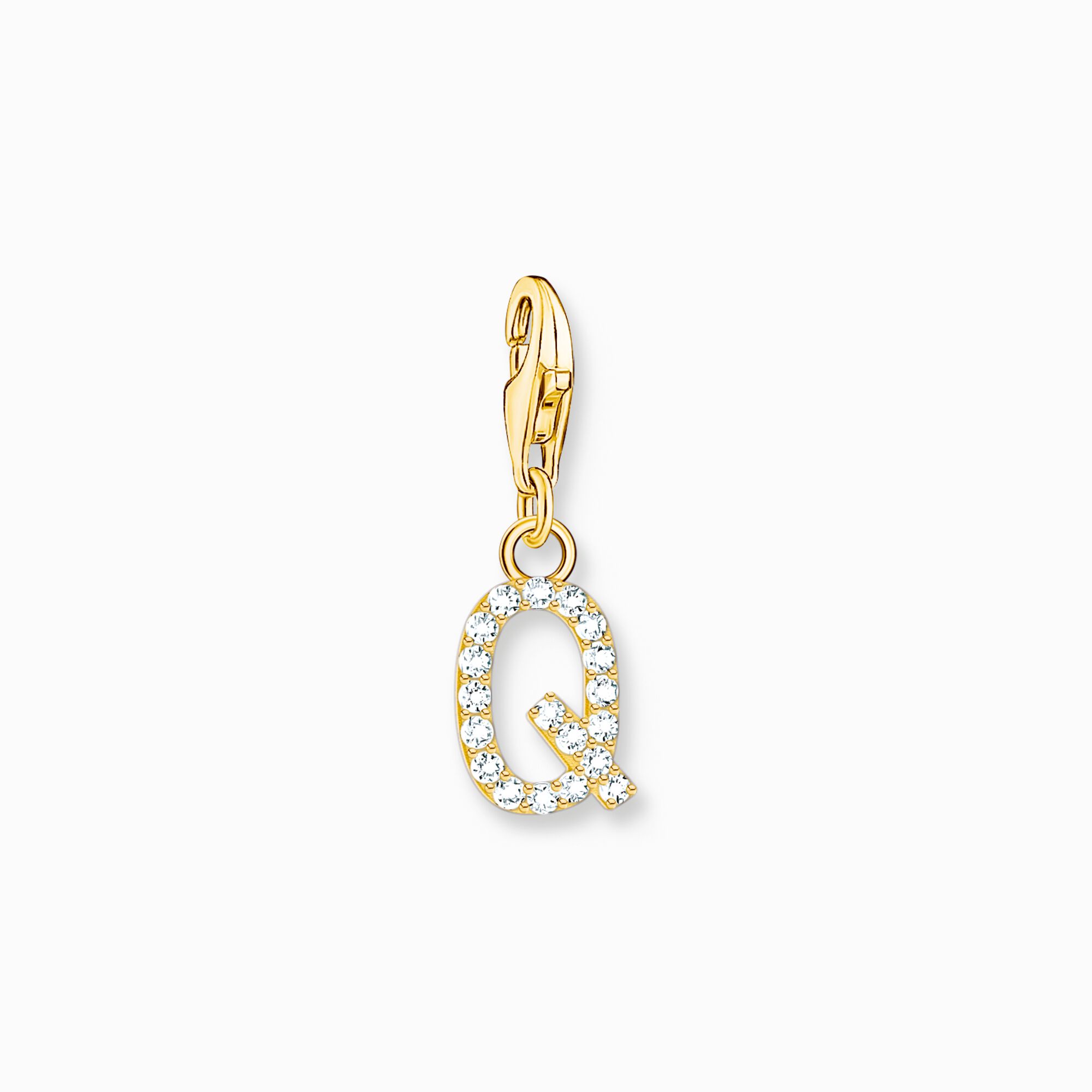Charm pendant letter Q with white stones gold plated from the Charm Club collection in the THOMAS SABO online store