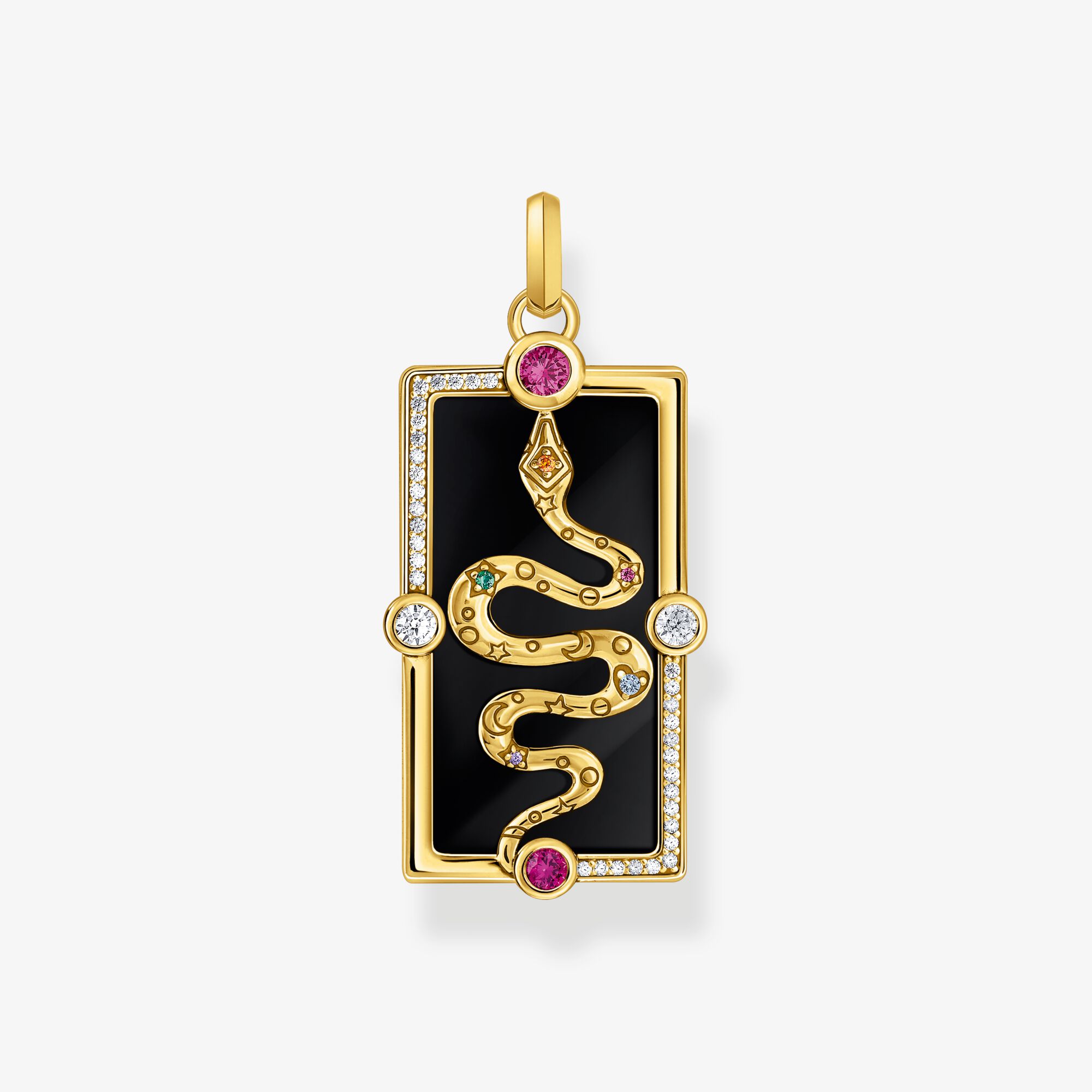 THOMAS SABO Kettenanhänger Schlange mit schwarzer Kaltemaille und bunten Steinen vergoldet, Sterlingsilber Gelbgold vergoldet, Größe: one size, Damen