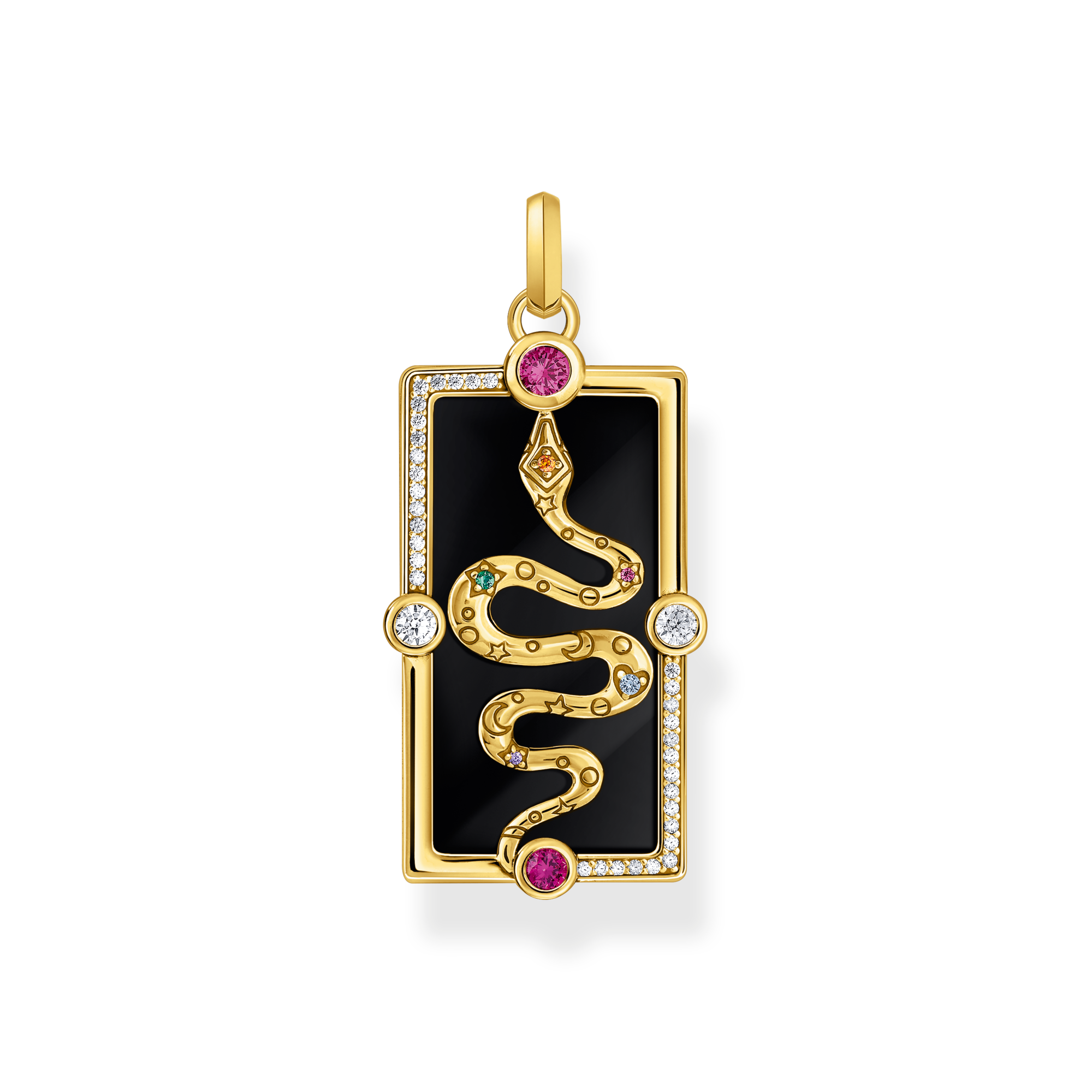 Thomas Sabo Kettenanhänger Schlange mit schwarzer Kaltemaille und bunten Steinen vergoldet mehrfarbig PE958-565-7