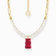 Gliederkette mit rotem Goldb&auml;ren-Anh&auml;nger und Perlen vergoldet aus der Charming Collection Kollektion im Online Shop von THOMAS SABO