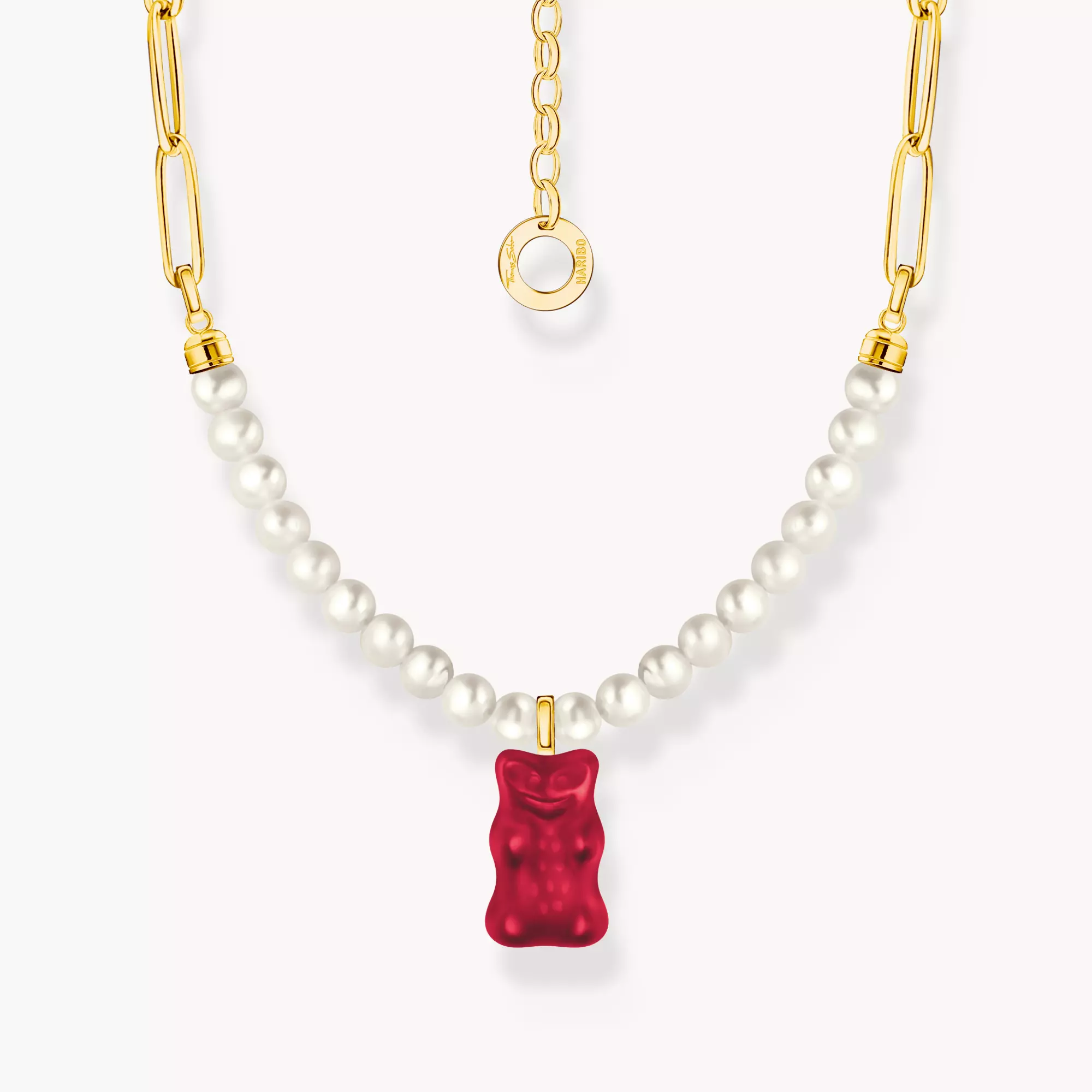 アクセサリー satou touki beads 2way necklace sabi Gold-plated link necklace with red goldbears & freshwater pearls