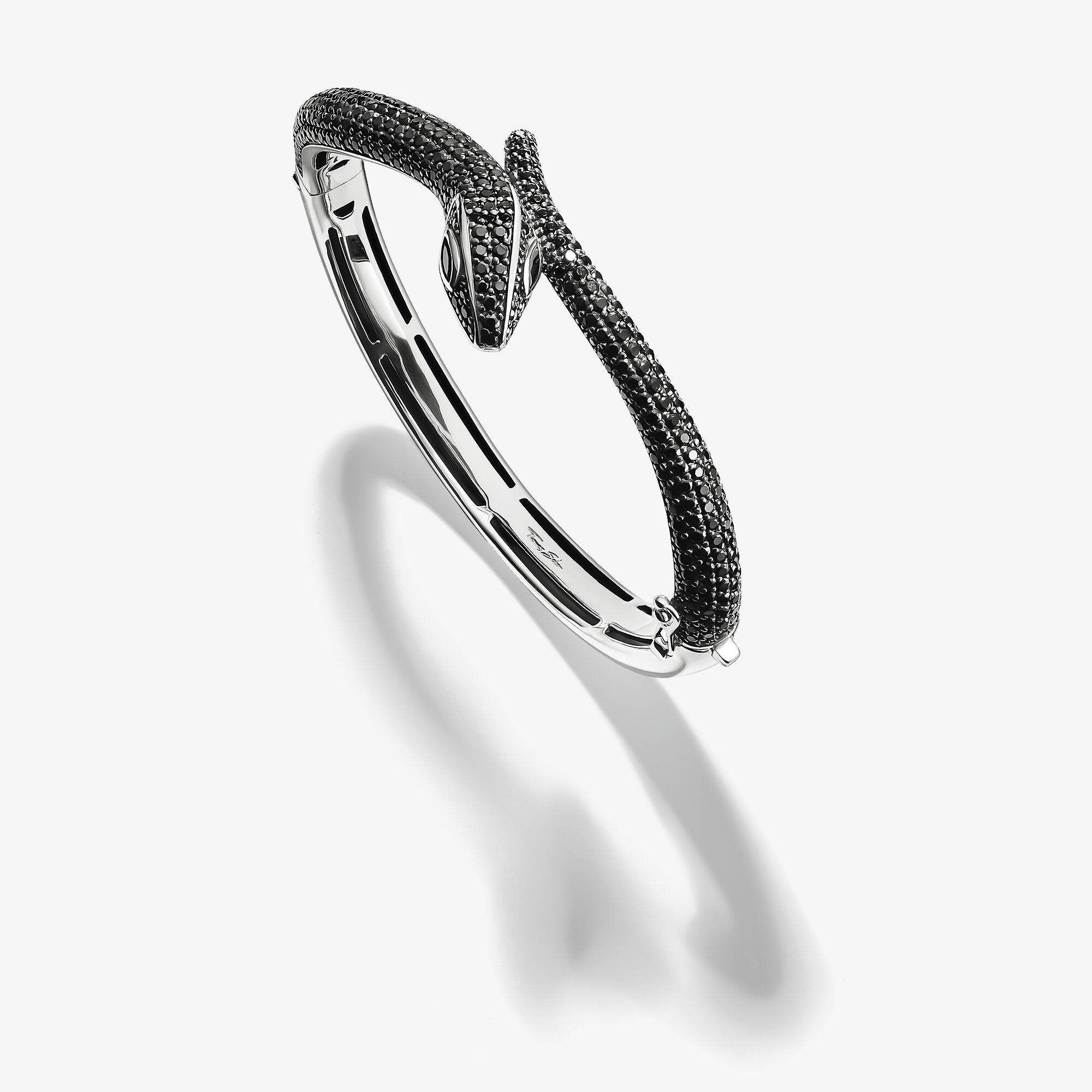 THOMAS SABO Bracelet serpent noirci en argent avec zircon noir, Argent sterling, Taille: 17 cm, femme