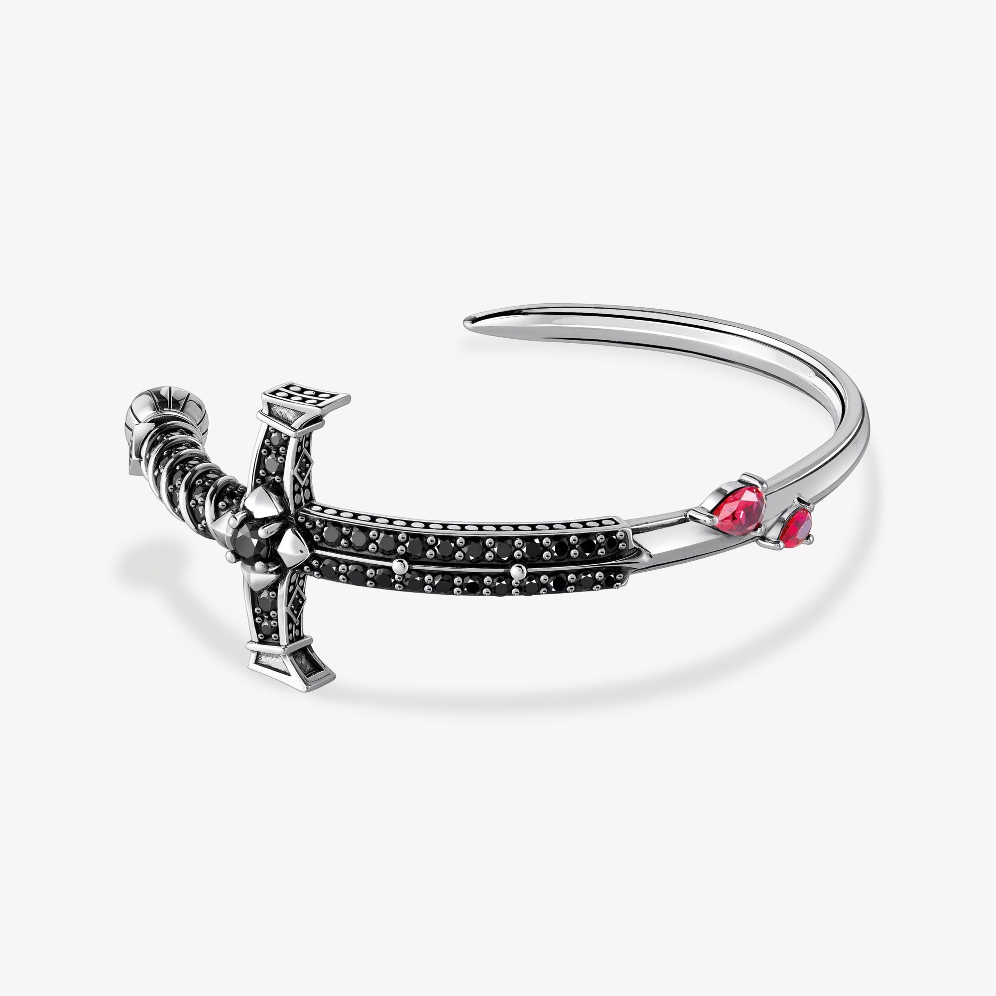 THOMAS SABO Bracelet en argent noirci avec pierres noires et rouges Argent sterling, Taille: 17 cm, Unisex
