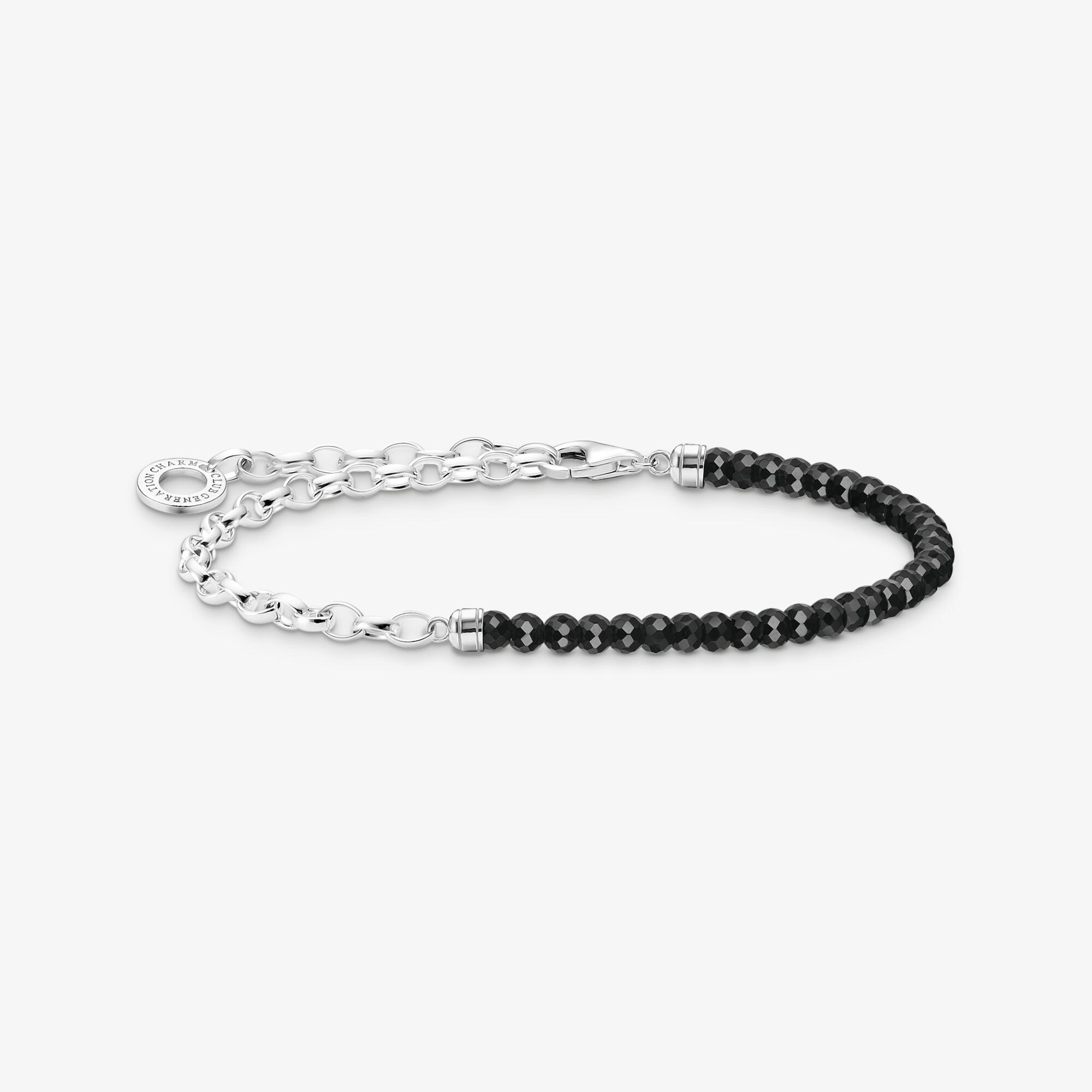 THOMAS SABO Bracelet Charm avec noires beads de onyx argent, Argent sterling, Taille: 14 cm, femme