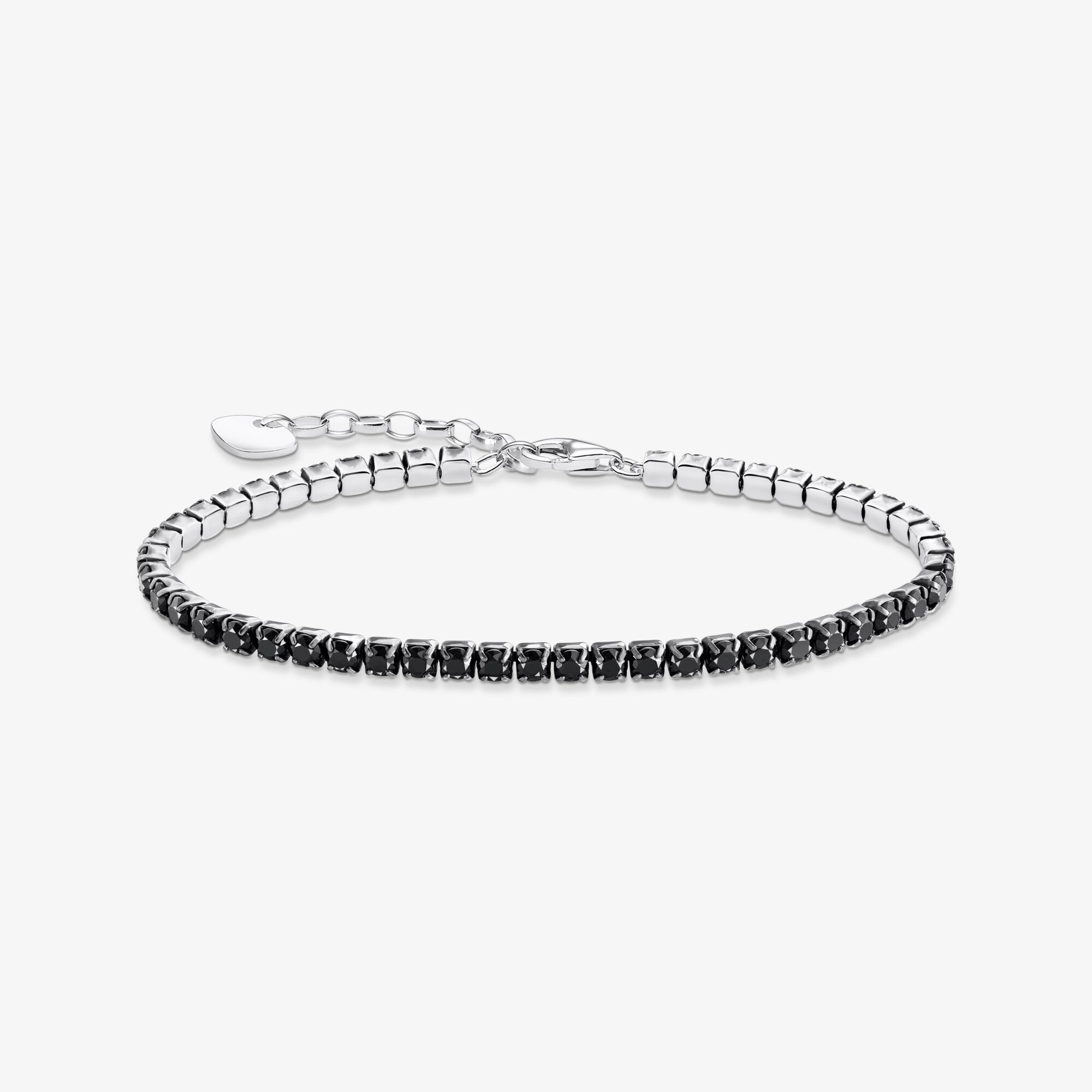 THOMAS SABO Bracelet de tennis en argent avec zircon noir, Argent sterling, Taille: 21 cm, Unisex